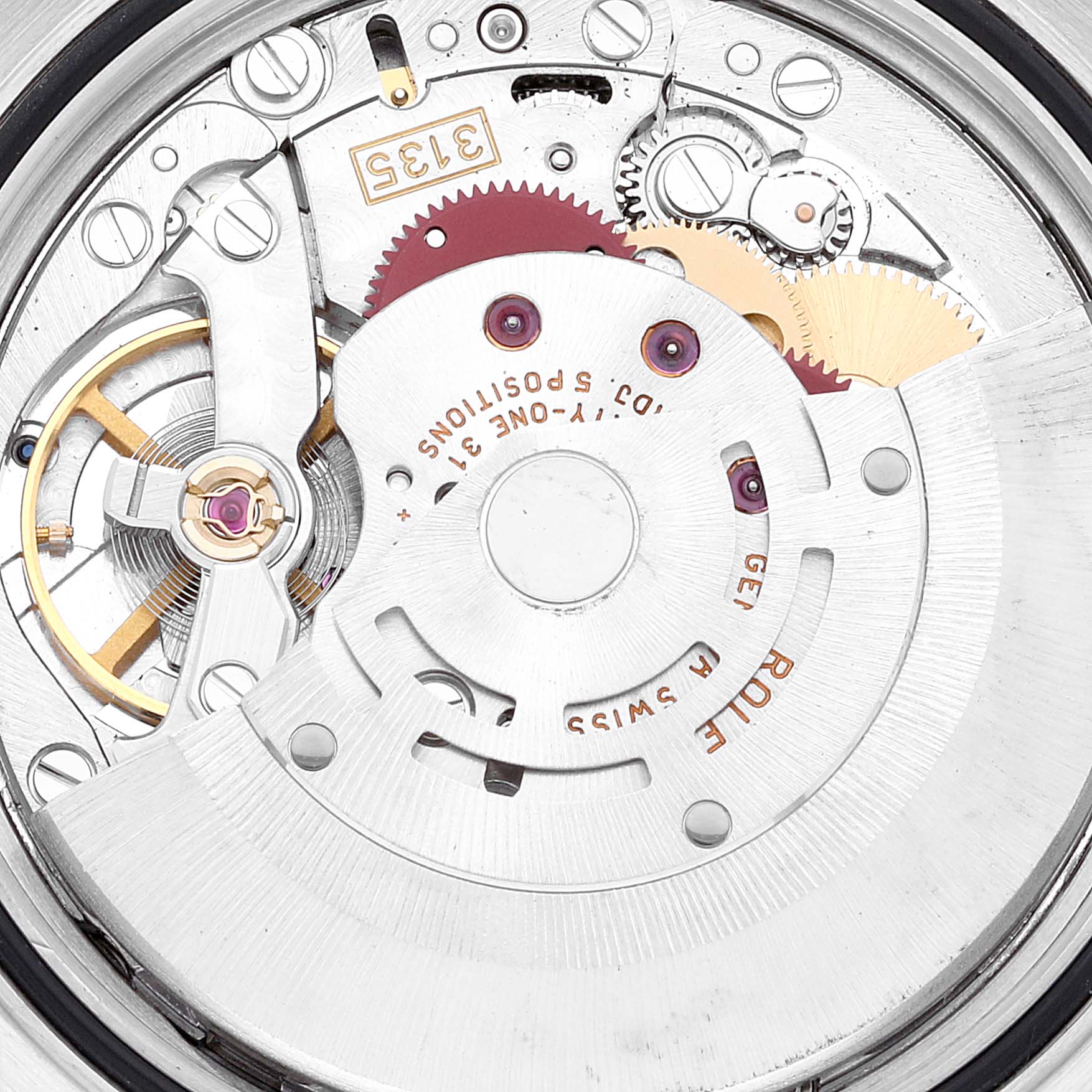 The image shows the movement and internal components of a Rolex Datejust 16234 Men's Stainless Steel Silver Dial 16234 Men's Stainless Steel Silver Dial watch.