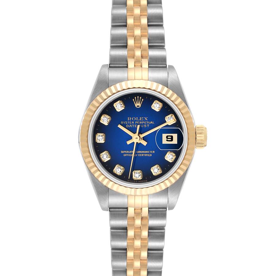 Rolex Datejust Blue Diamond Dial Steel Yellow Gold Ladies Watch 69173 Box Papers SwissWatchExpo