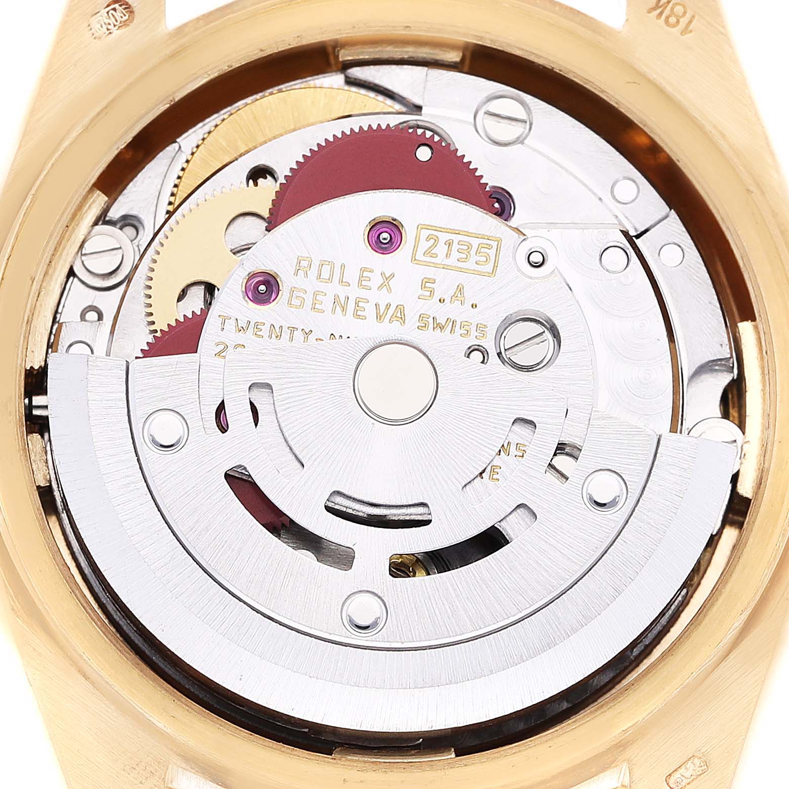 This is a close-up of the movement and internal mechanism of the Rolex President 69178 Women's Yellow Gold Champagne Dial 69178 Women's Yellow Gold Champagne Dial model watch.