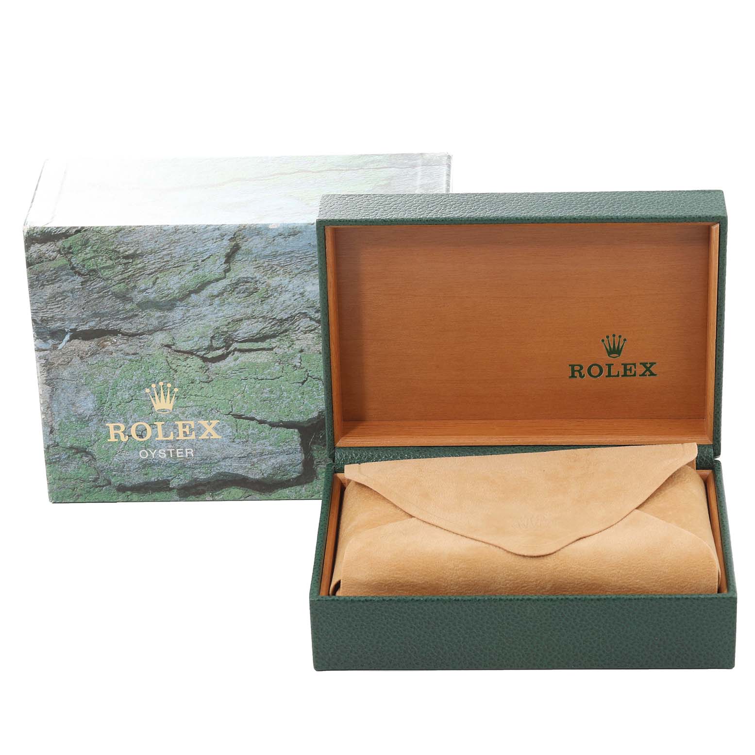 This image shows a Rolex Datejust 16234 Men's Stainless Steel White Dial 16234 Men's Stainless Steel White Dial watch box, with the outer box and inner leather case displayed.