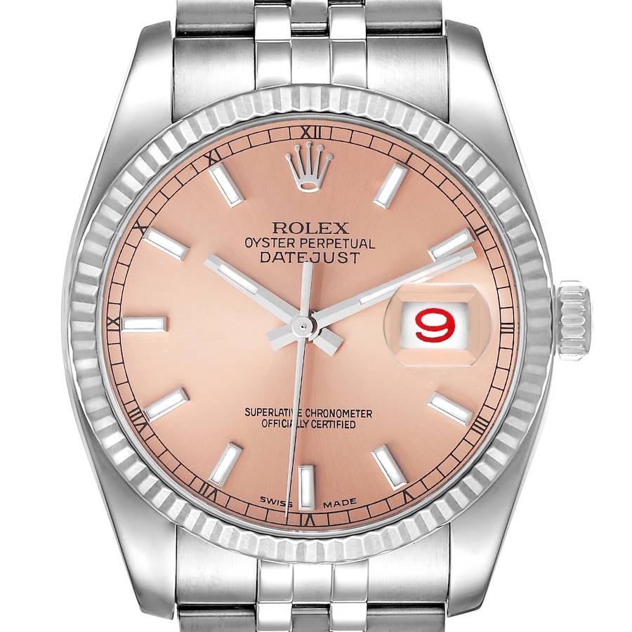 Rolex Datejust Steel 18K White Gold Salmon Dial Mens Watch 116234 SwissWatchExpo