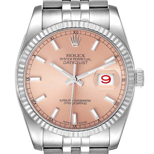 Photo of Rolex Datejust Steel 18K White Gold Salmon Dial Mens Watch 116234