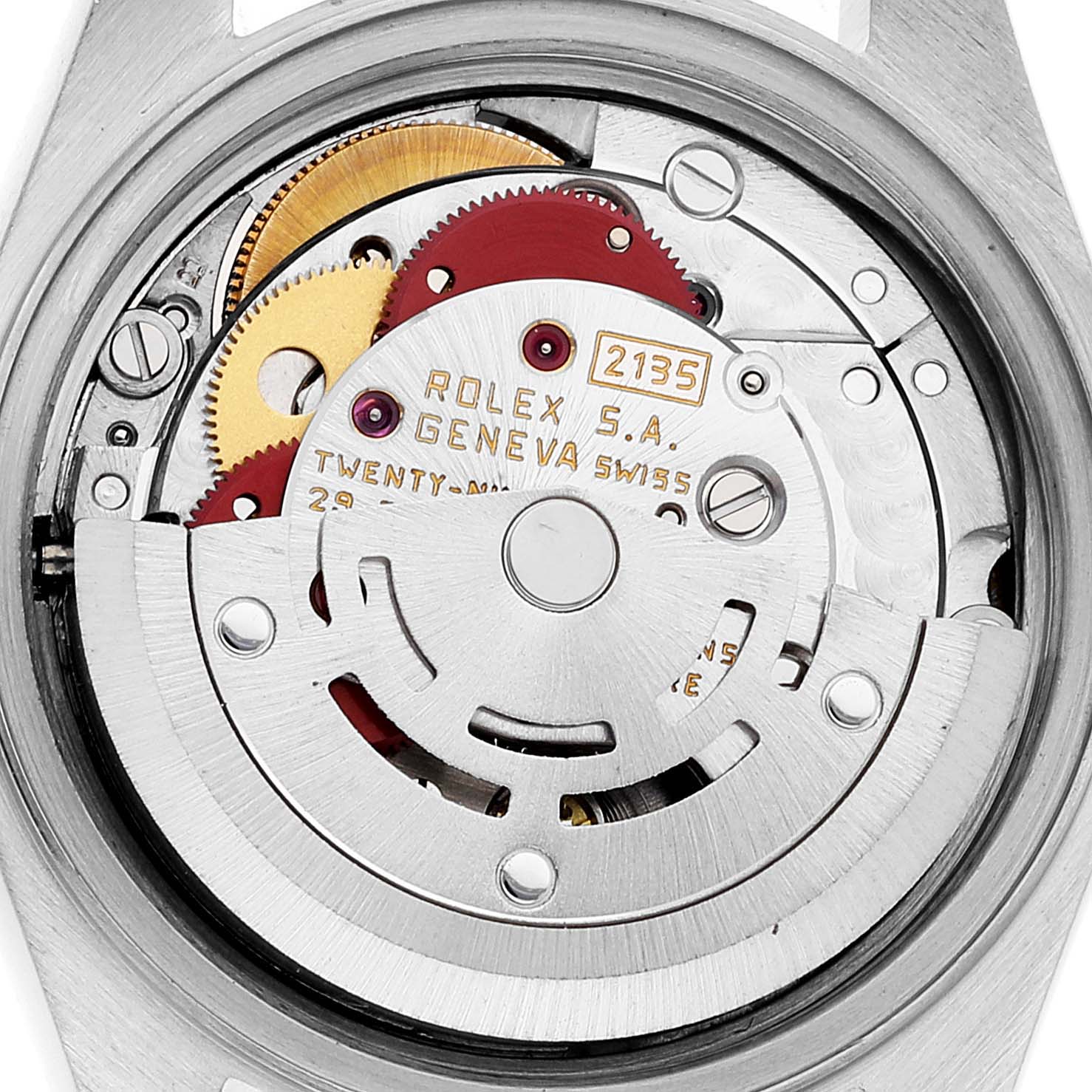 This image shows a close-up, angled view of the movement mechanism inside a Rolex Datejust 69173 Women's Steel and Gold (two tone) Champagne Dial 69173 Women's Steel and Gold (two tone) Champagne Dial watch.