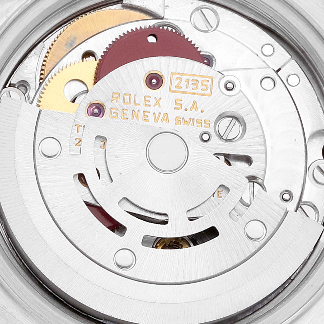 This image shows the intricate internal mechanism of a Datejust model by Rolex, focusing on the movement parts.