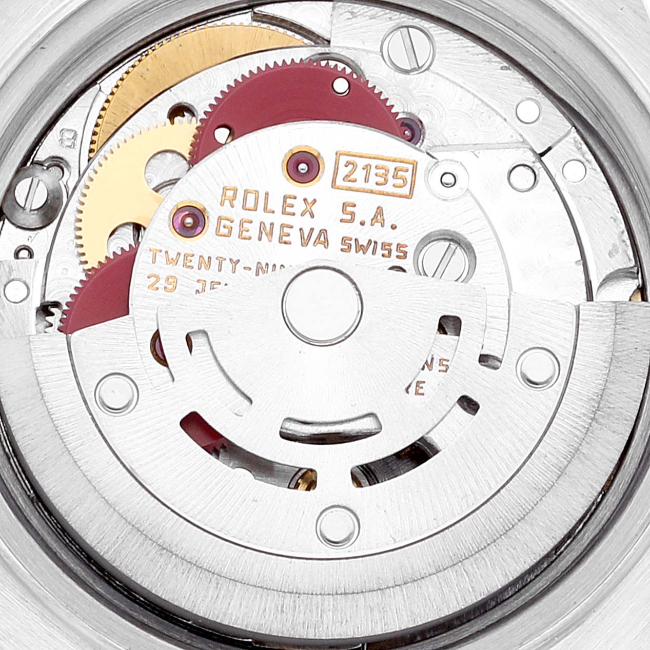 This image shows a close-up of the movement mechanism inside a Rolex Datejust 69173 Women's Steel and Gold (two tone) Champagne Dial 69173 Women's Steel and Gold (two tone) Champagne Dial watch.