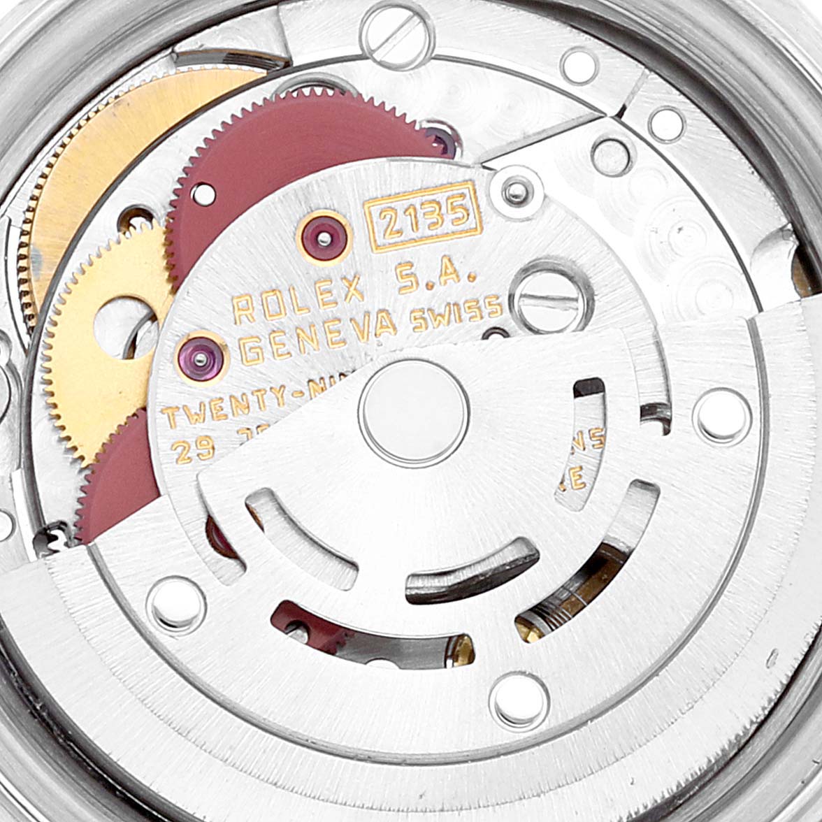 This image shows a close-up view of the internal mechanism of a Rolex Datejust 69173 Women's Steel and Gold (two tone) Champagne Dial 69173 Women's Steel and Gold (two tone) Champagne Dial watch.