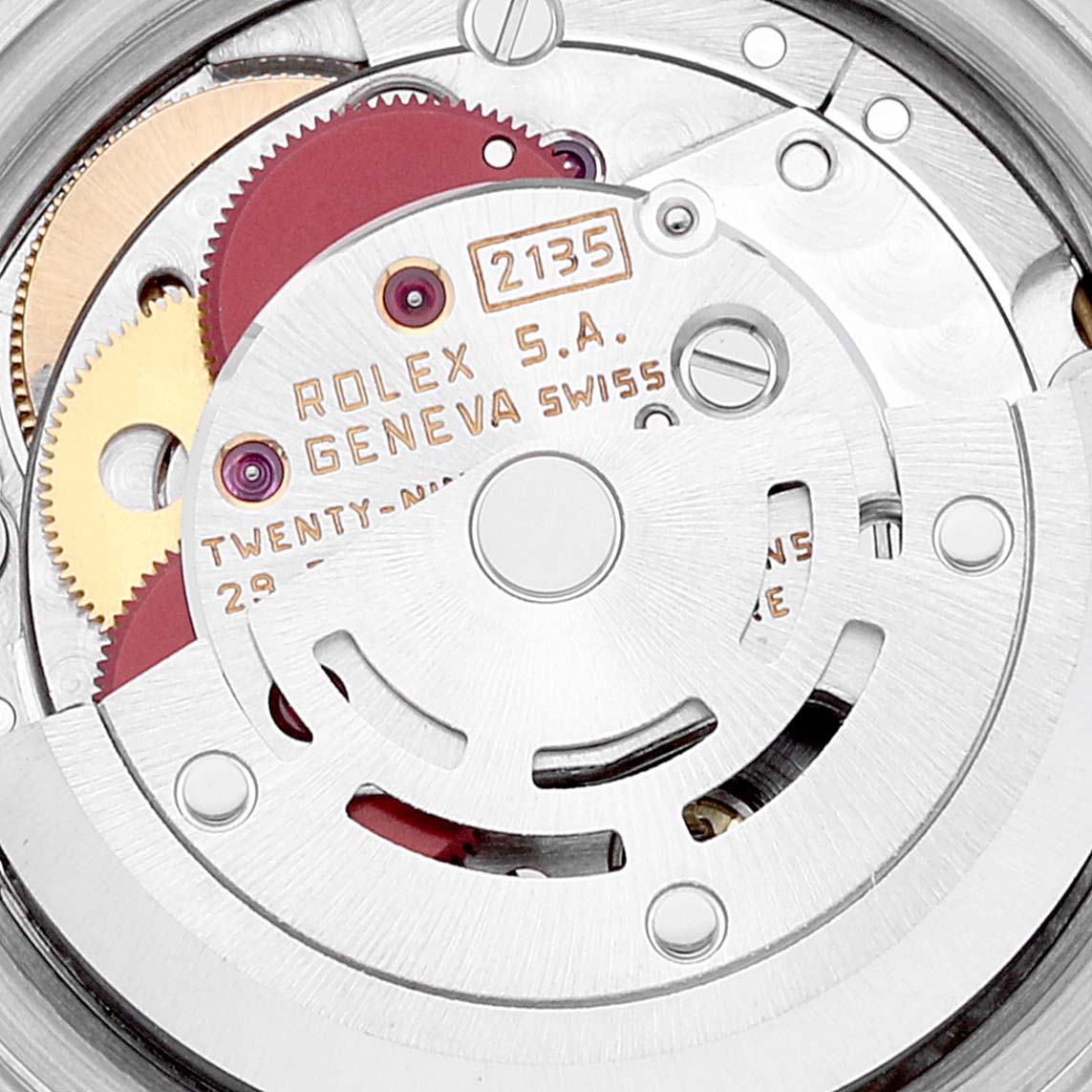 The image shows a detailed view of the movement and internal parts of a Rolex Datejust 69173 Women's Steel and Gold (two tone) Champagne Dial 69173 Women's Steel and Gold (two tone) Champagne Dial watch.