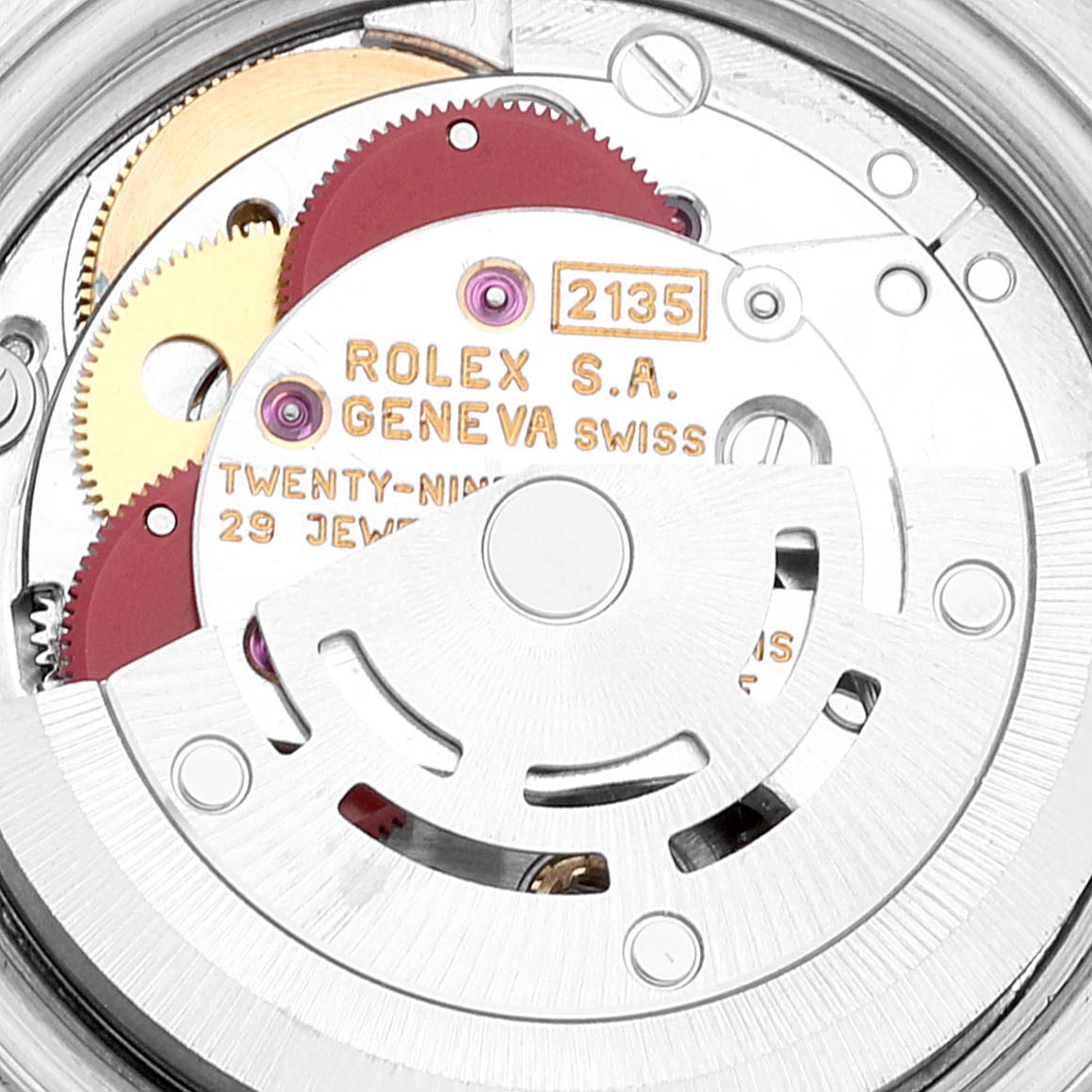 This image shows a close-up view of the movement mechanism inside a Rolex Datejust 69173 Women's Steel and Gold (two tone) Champagne Dial 69173 Women's Steel and Gold (two tone) Champagne Dial watch.