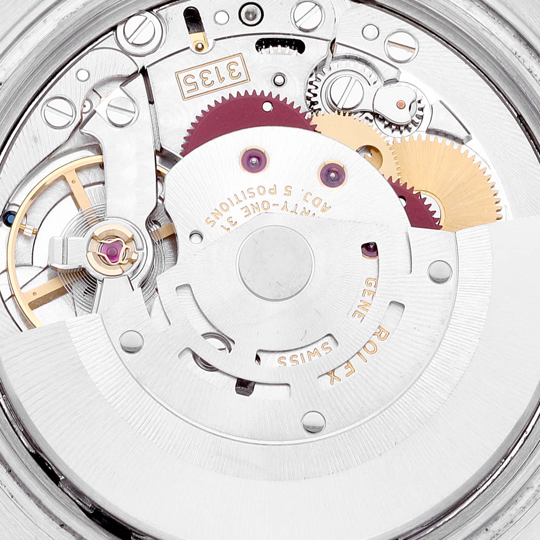 The image shows the internal mechanical movement of the Rolex Turn-o-Graph 116263 Men's Steel and Gold (two tone) White Dial 116263 Men's Steel and Gold (two tone) White Dial watch from a top-down view.
