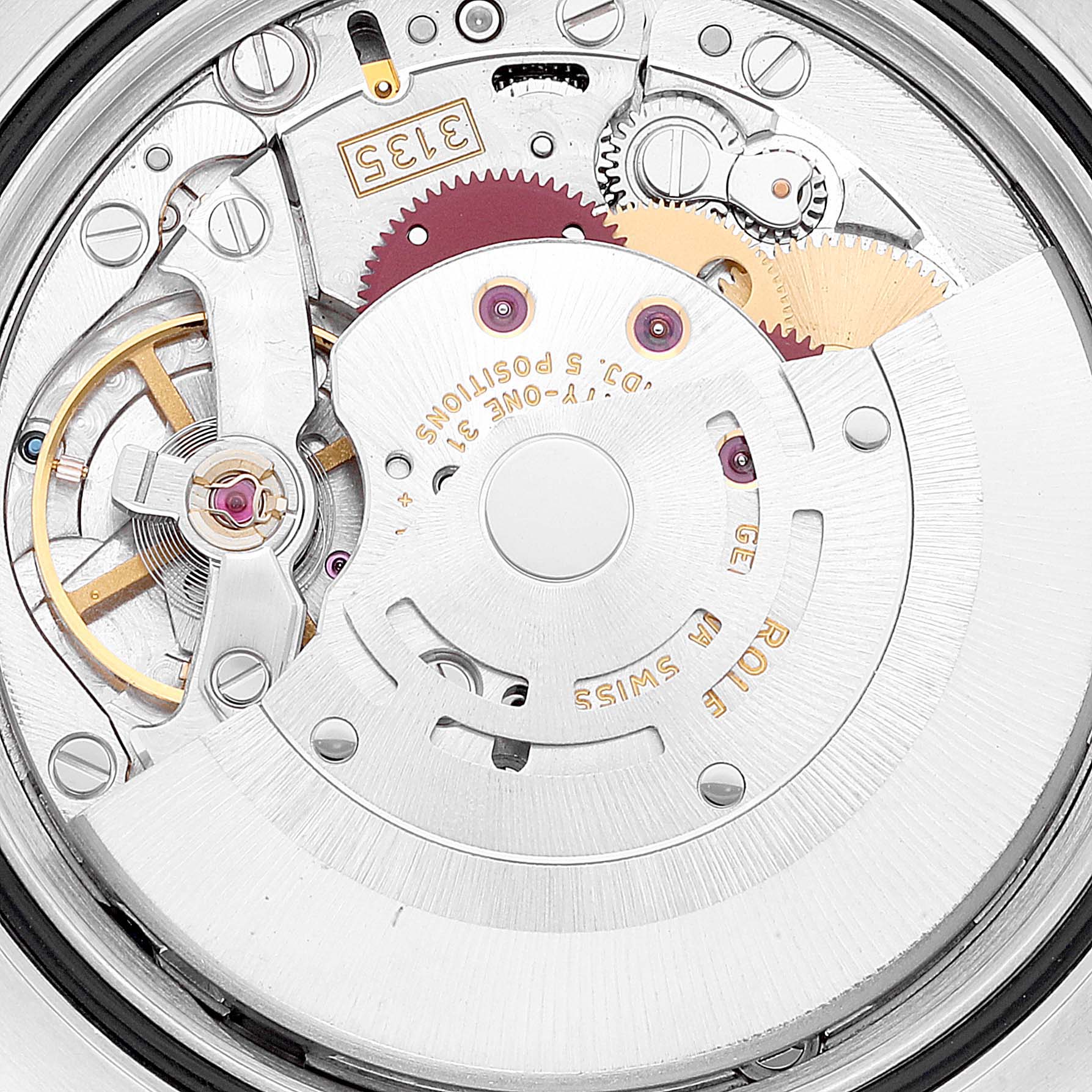 This image shows the internal movement of a Rolex Turn-o-Graph 116264 Men's Stainless Steel Black Dial 116264 Men's Stainless Steel Black Dial watch, viewed from a close-up angle.