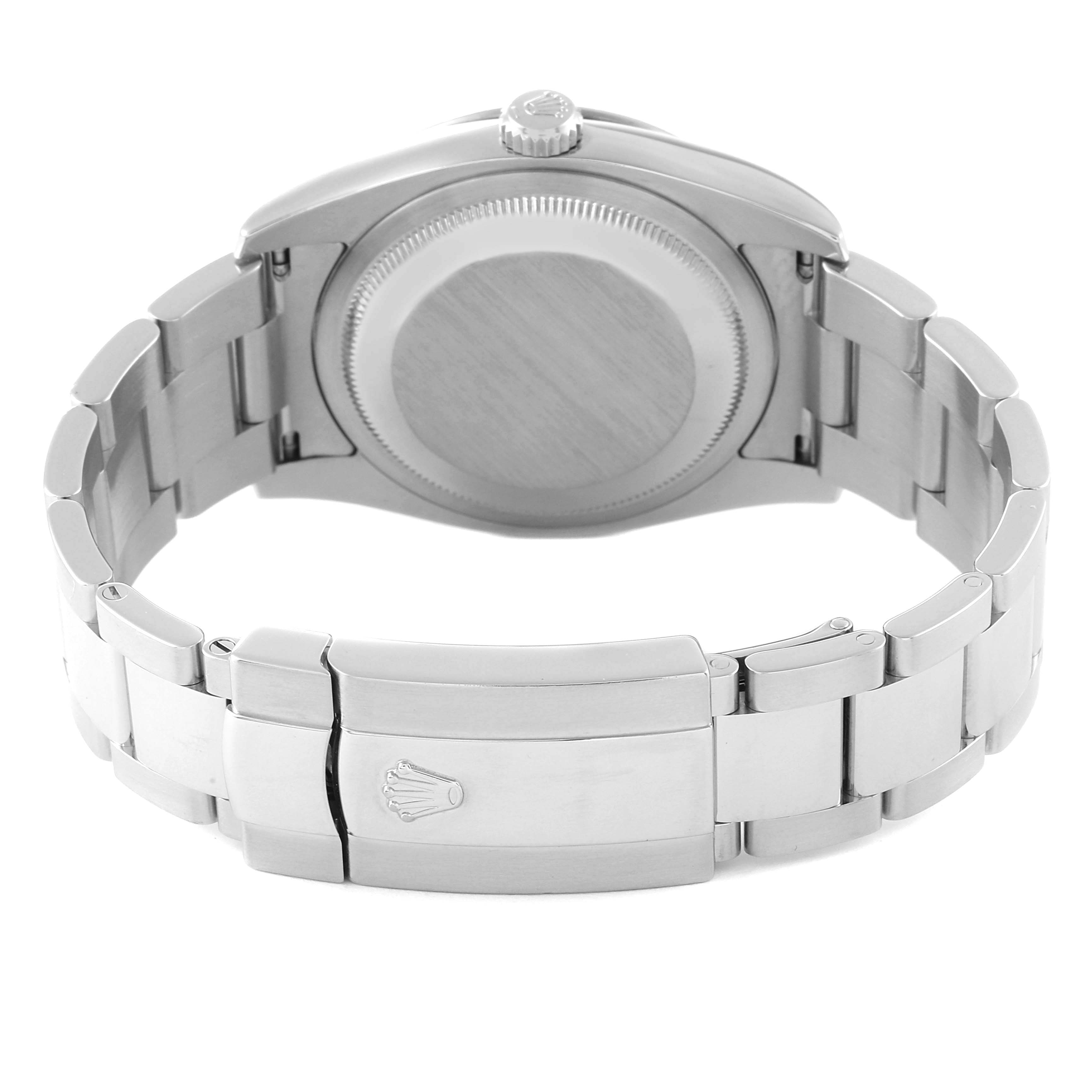 The image shows the back view of the Rolex Turn-o-Graph 116264 Men's Stainless Steel Black Dial 116264 Men's Stainless Steel Black Dial watch, highlighting its case back and bracelet clasp.