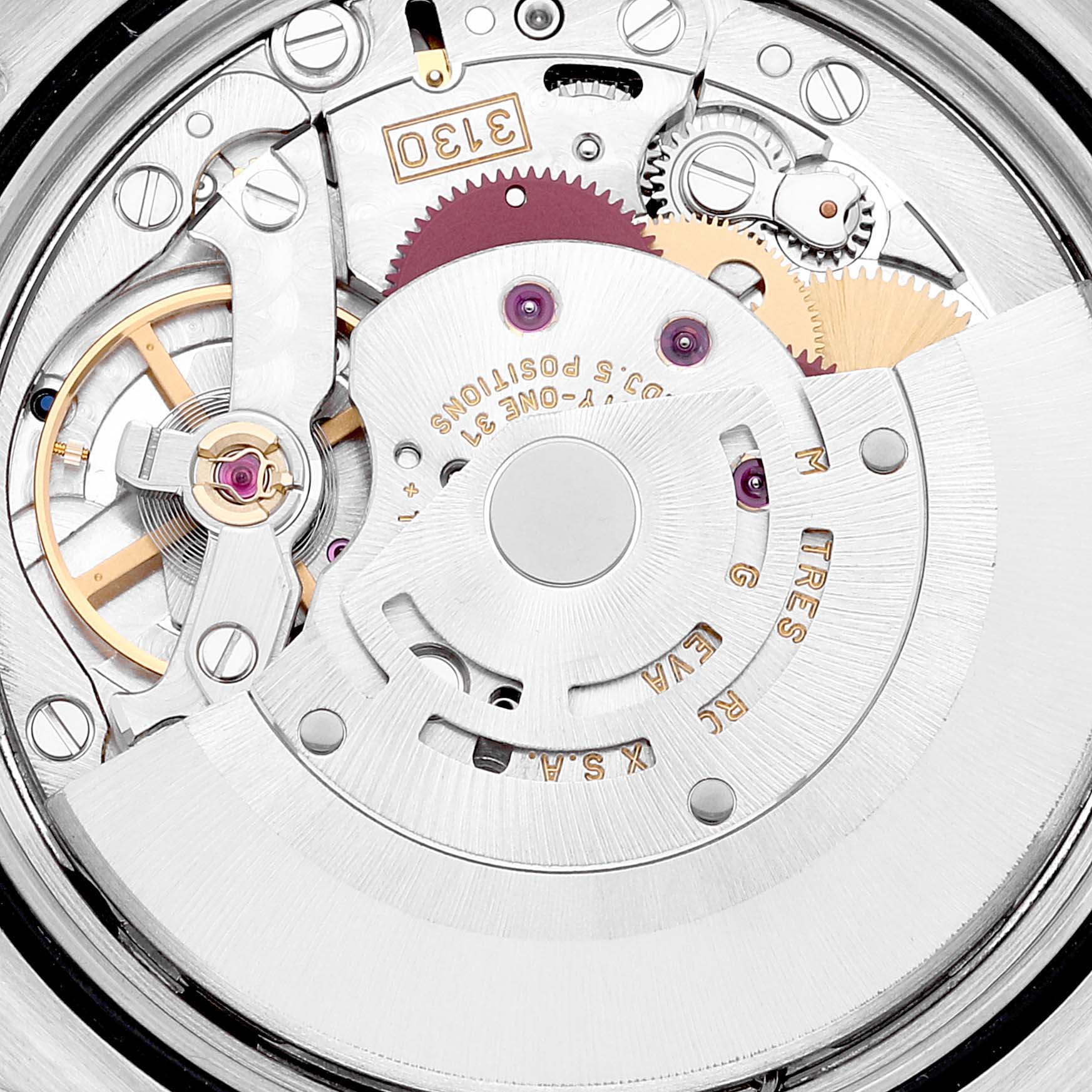 This image shows the intricate internal movement mechanism of a Rolex Explorer 114270 Men
s Stainless Steel Black Dial 114270 Men
s Stainless Steel Black Dial watch.