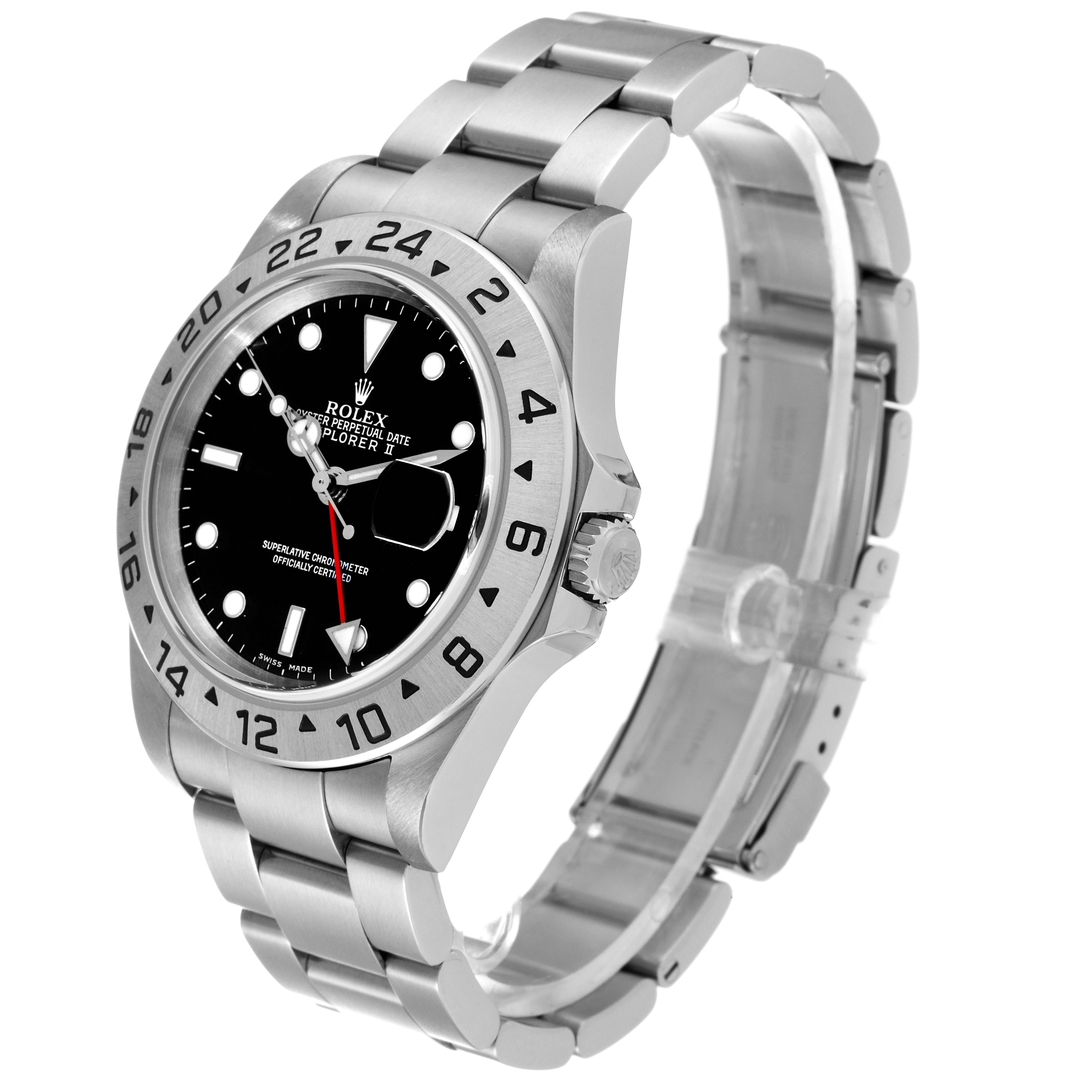 The image shows a side angle of the Rolex Explorer 16570 Men's Stainless Steel Black Dial 16570 Men's Stainless Steel Black Dial watch, highlighting the bezel, dial, crown, and bracelet.