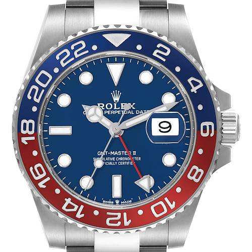 Photo of Rolex GMT Master II White Gold Pepsi Bezel Blue Dial Mens Watch 126719 Box Card