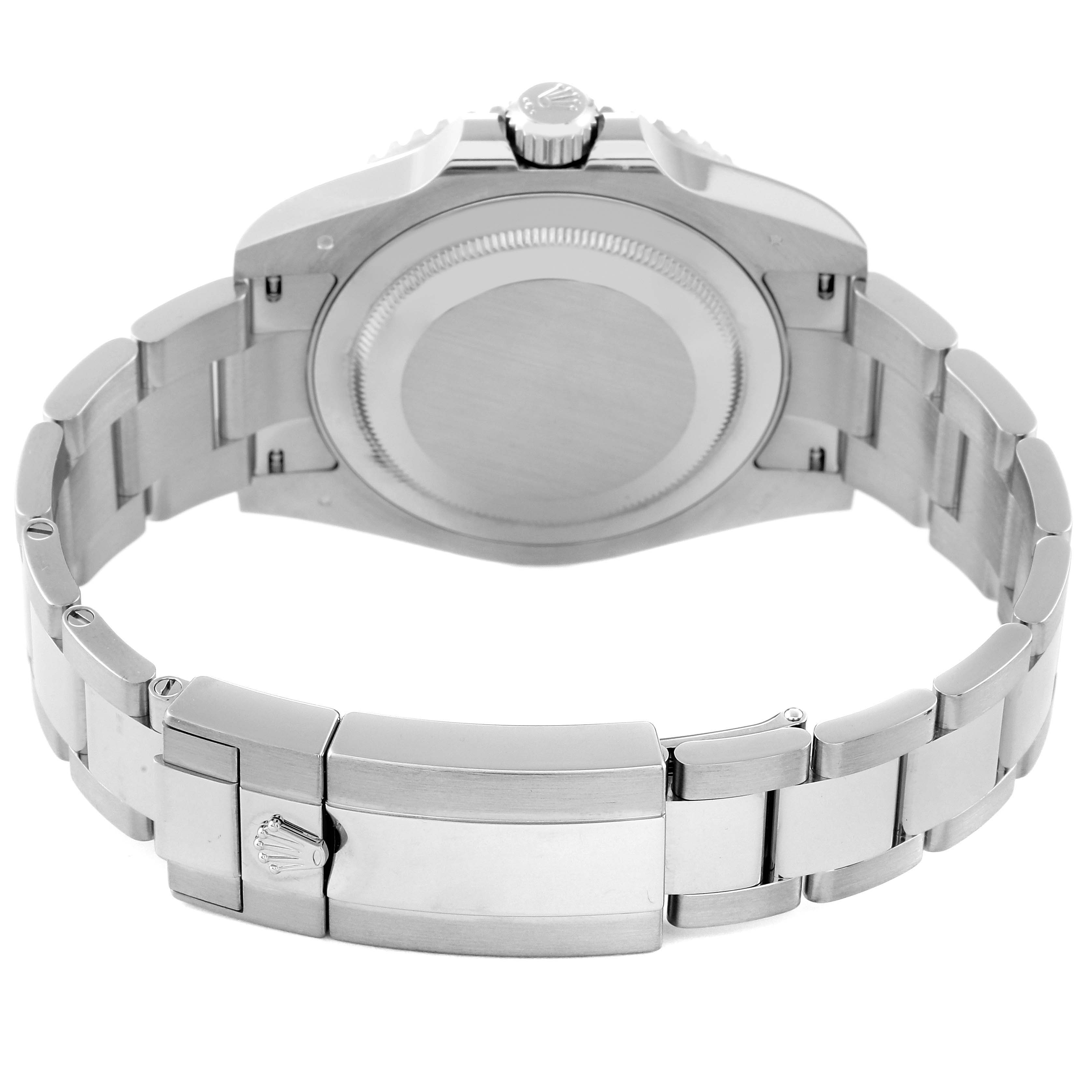 This image shows the back view of a Rolex GMT-Master 126719 Men's White Gold Blue Dial 126719 Men's White Gold Blue Dial watch, focusing on the case back and metal bracelet.