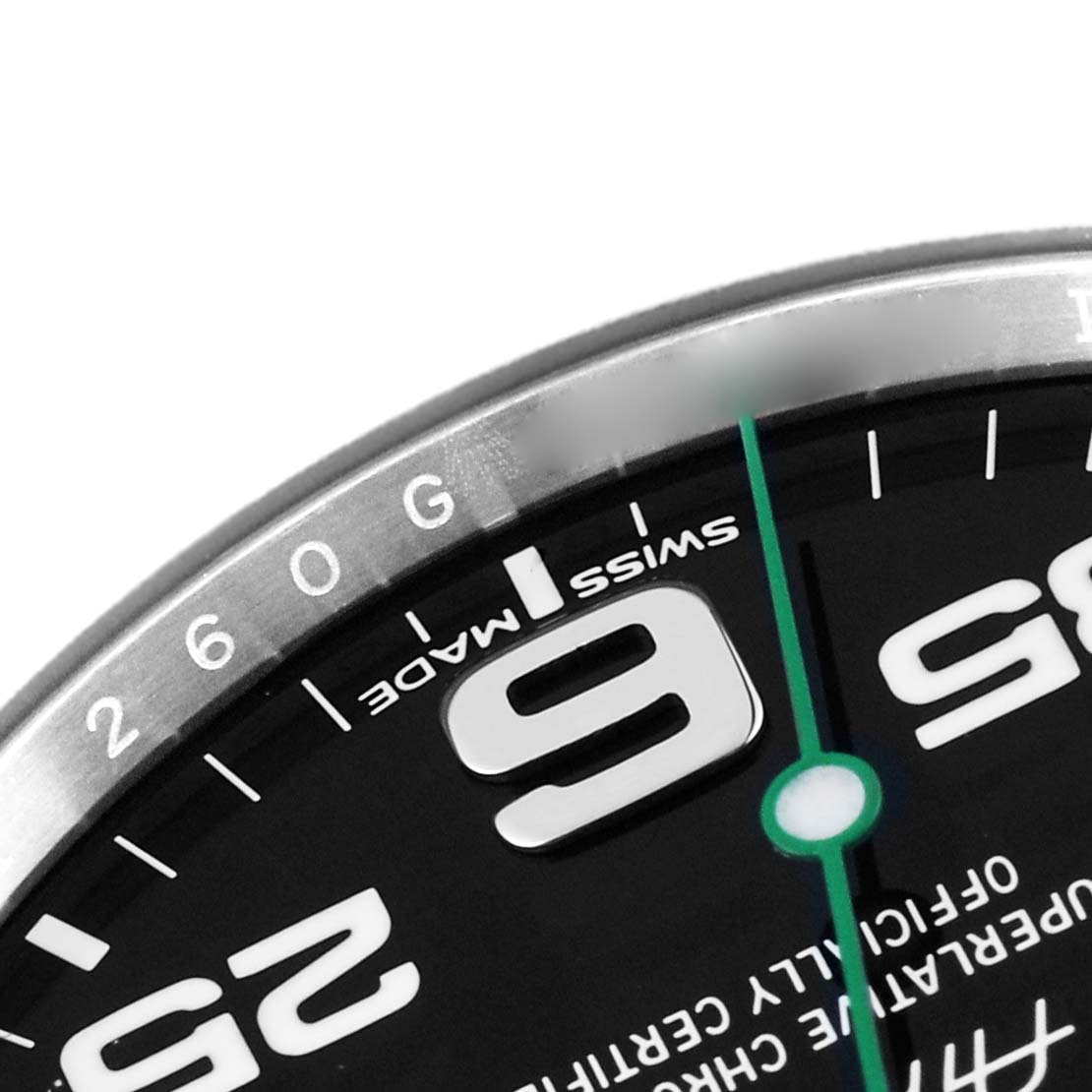 The close-up shows the dial of a Rolex Air-King 116900 Men's Stainless Steel Black Dial 116900 Men's Stainless Steel Black Dial watch, including the number 6, minute markers, and part of the bezel.