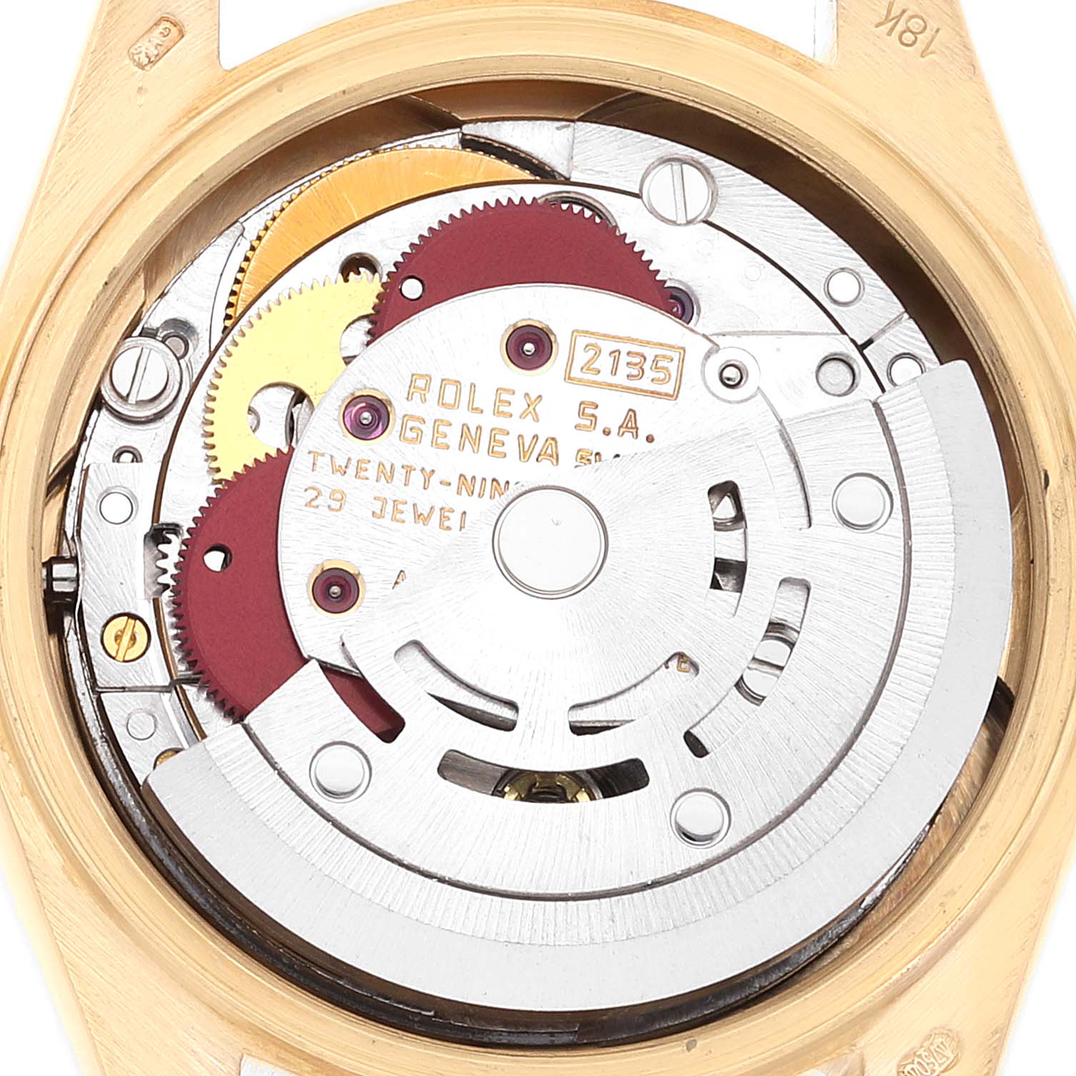 This image shows the internal movement mechanism of a Rolex President 69178 Women's Yellow Gold Champagne Dial 69178 Women's Yellow Gold Champagne Dial model watch.