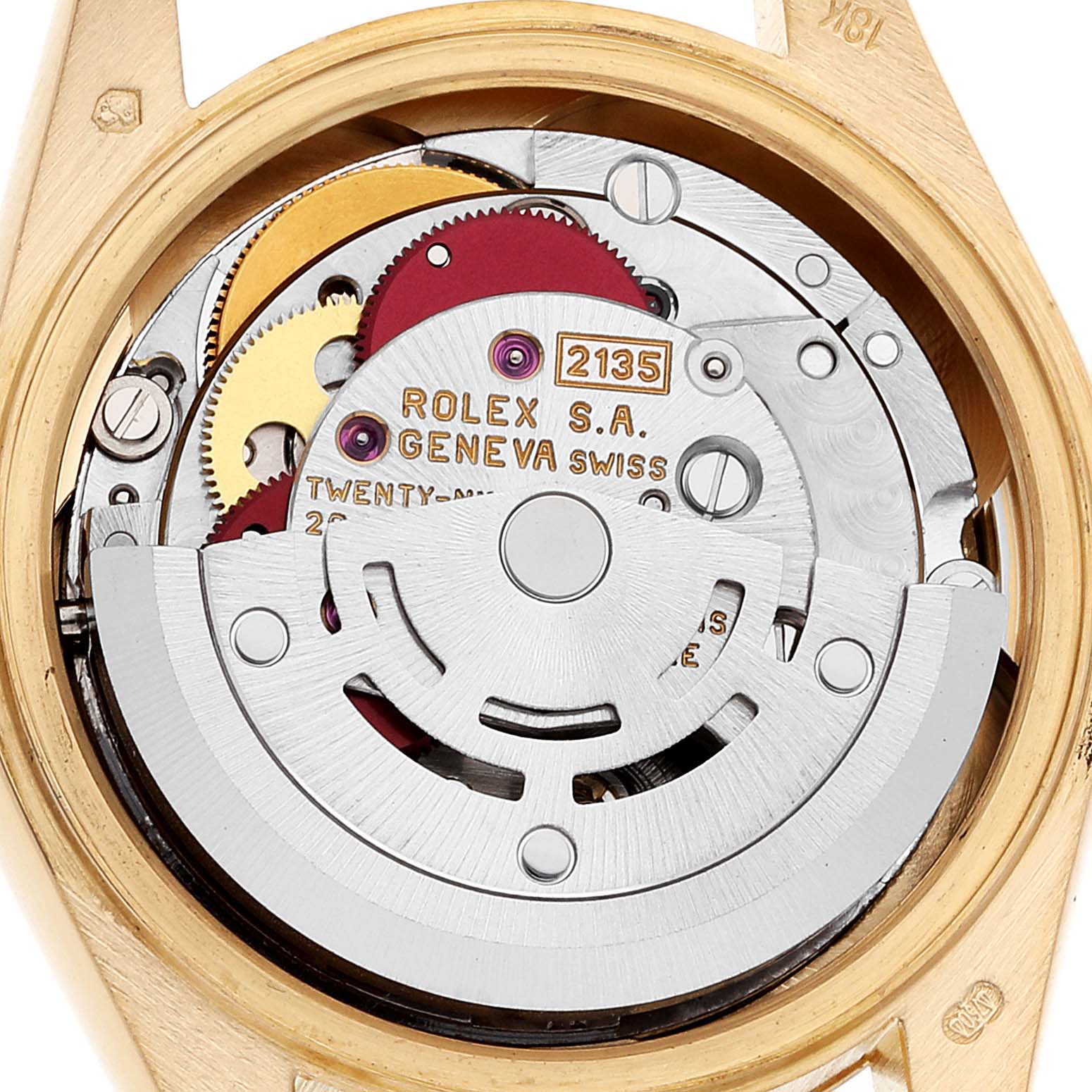 The image shows the movement mechanism of a Rolex President 69178 Women's Yellow Gold Champagne Dial 69178 Women's Yellow Gold Champagne Dial model watch from the back angle.