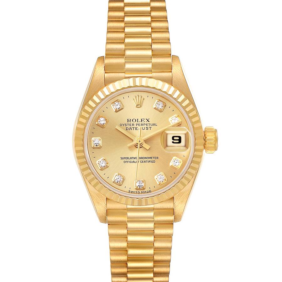 Rolex President Datejust Yellow Gold Diamond Dial Ladies Watch 69178 + 3 Exra links SwissWatchExpo