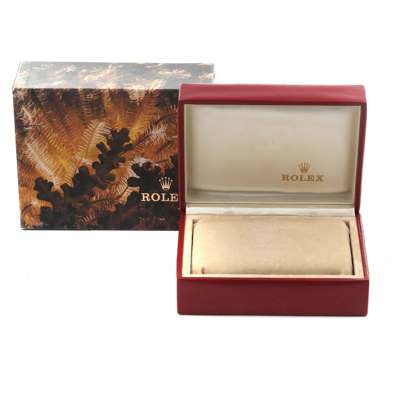 The image shows a Rolex President 69178 Women's Yellow Gold Champagne Dial 69178 Women's Yellow Gold Champagne Dial model watch box and an outer box, both angled slightly forward.