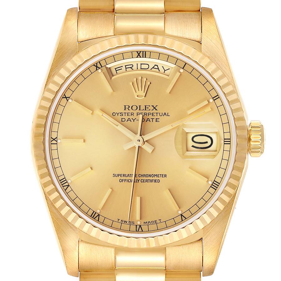 Rolex President Day Date Yellow Gold Champagne Dial Mens Watch 18238 SwissWatchExpo