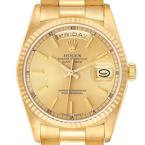 Photo of Rolex President Day Date Yellow Gold Champagne Dial Mens Watch 18238