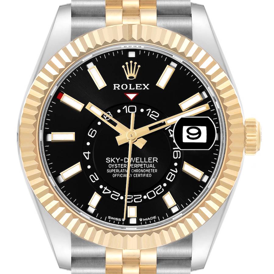 Rolex Sky Dweller Steel Yellow Gold Black Dial Mens Watch 336933 Unworn SwissWatchExpo