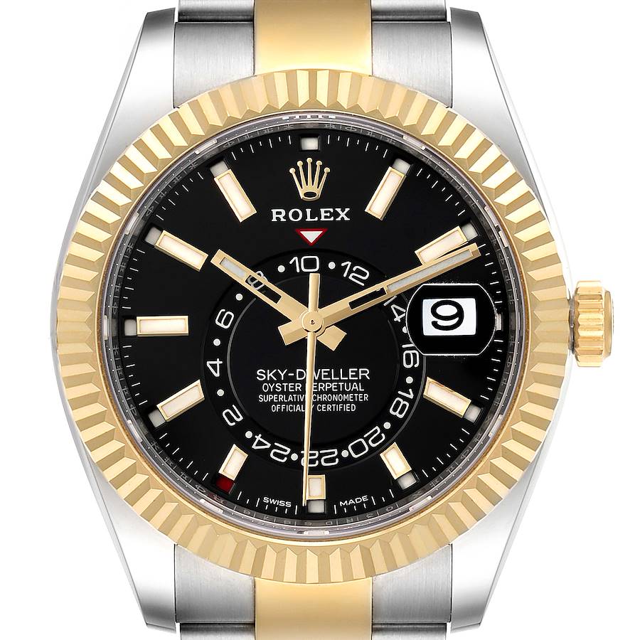 Rolex Sky Dweller Yellow Gold Steel Black Dial Mens Watch 326933 Unworn SwissWatchExpo