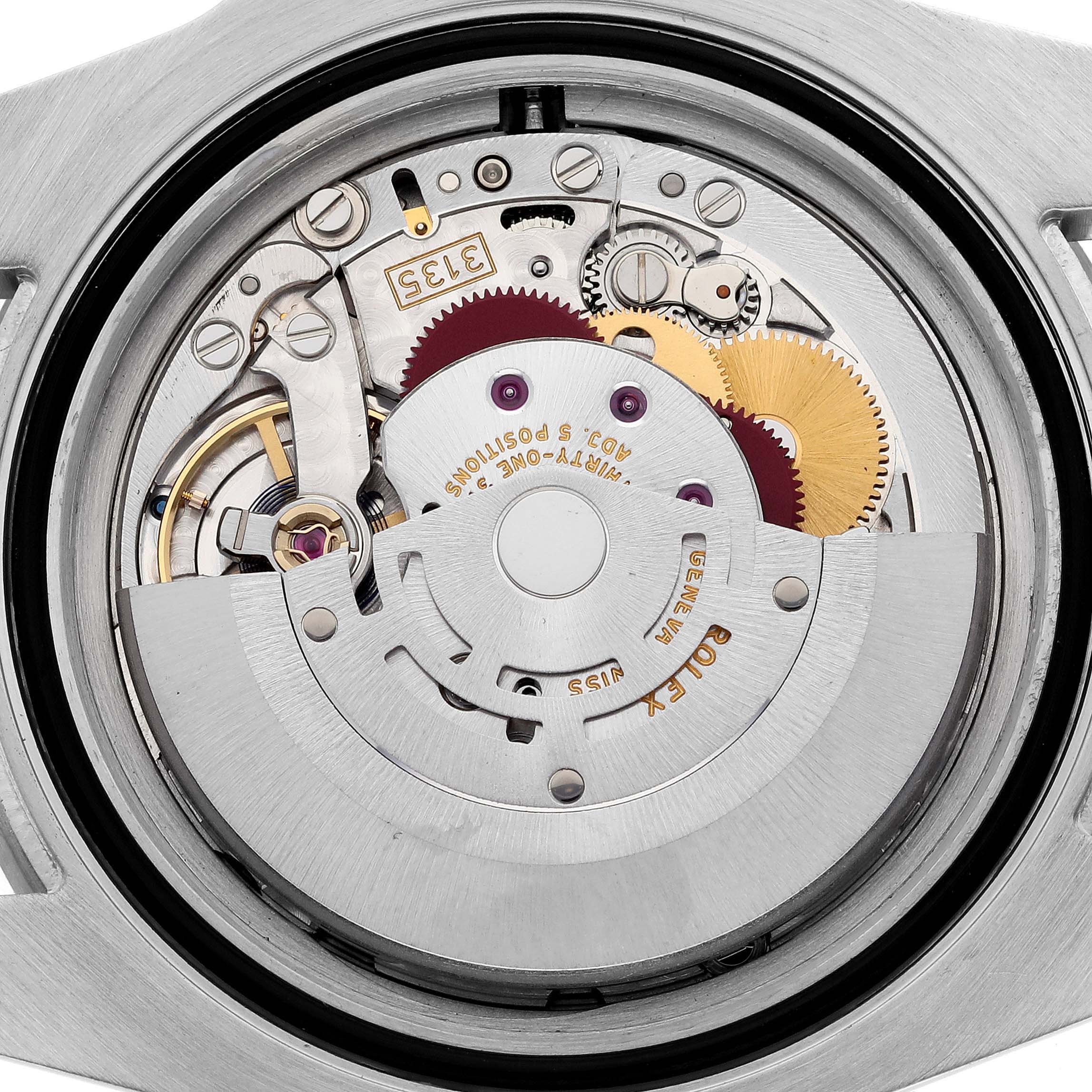 This image shows the inner mechanism of a Rolex Submariner 116610LN Men
s Stainless Steel Black Dial 116610LN Men
s Stainless Steel Black Dial watch from a top-down angle.