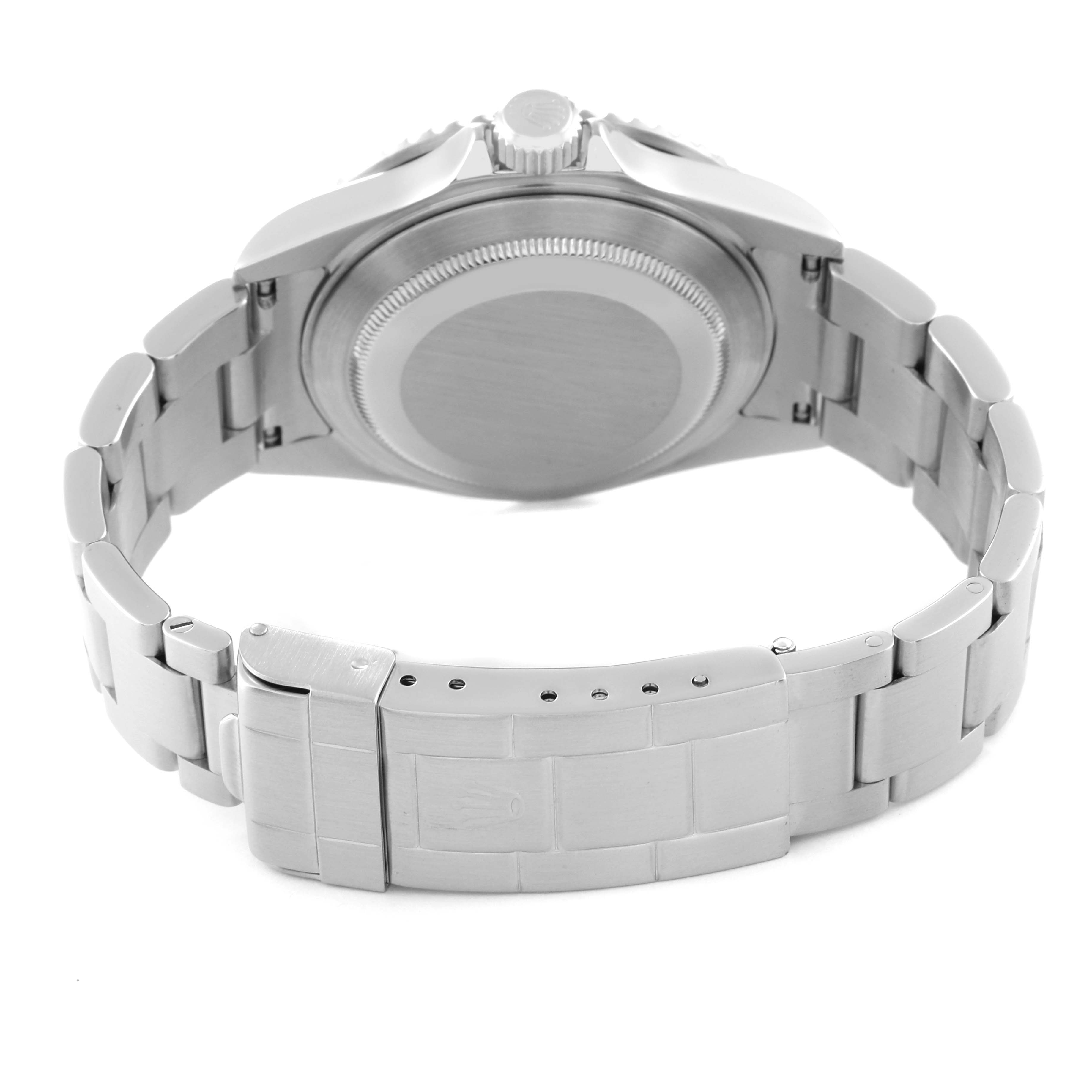 This image shows the back view of a Rolex Submariner 16610 Men's Stainless Steel Black Dial 16610 Men's Stainless Steel Black Dial watch, highlighting the bracelet and clasp.