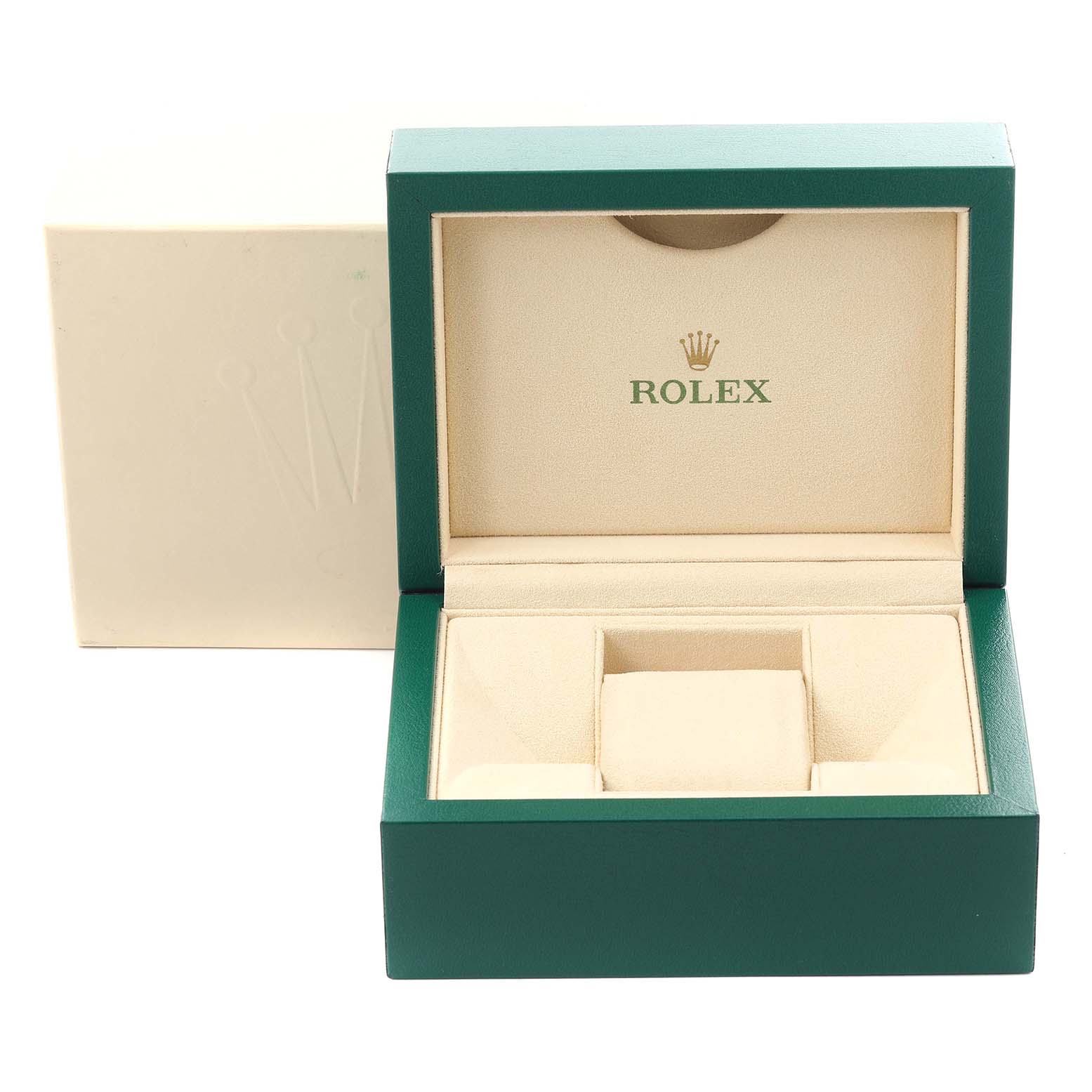 The image shows an open green Rolex Submariner 126618LB Men's Yellow Gold Blue Dial 126618LB Men's Yellow Gold Blue Dial watch box with the brand logo inside.