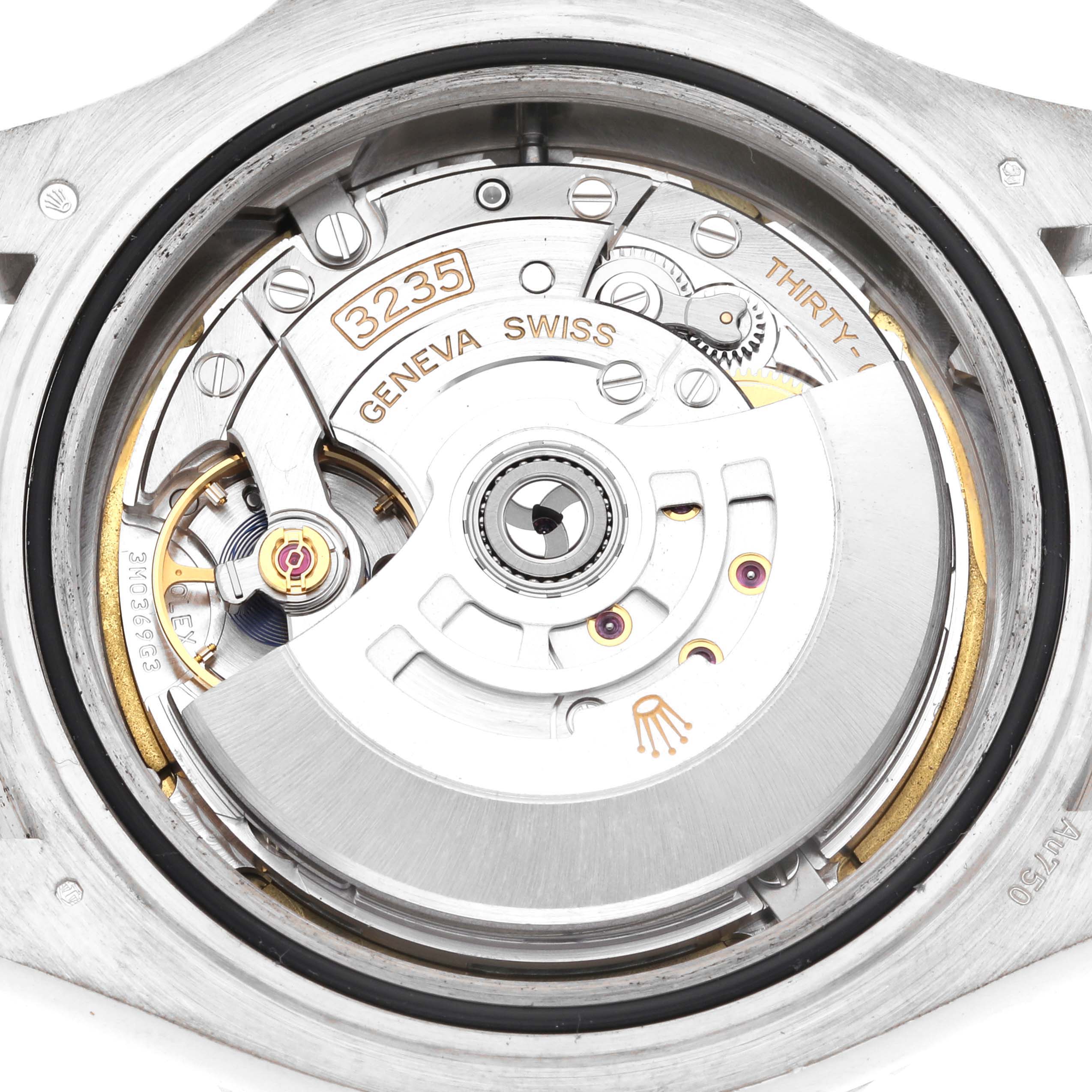 The image shows the movement of a Rolex Yacht-Master 226659 Men's White Gold Black Dial 226659 Men's White Gold Black Dial watch from the back.