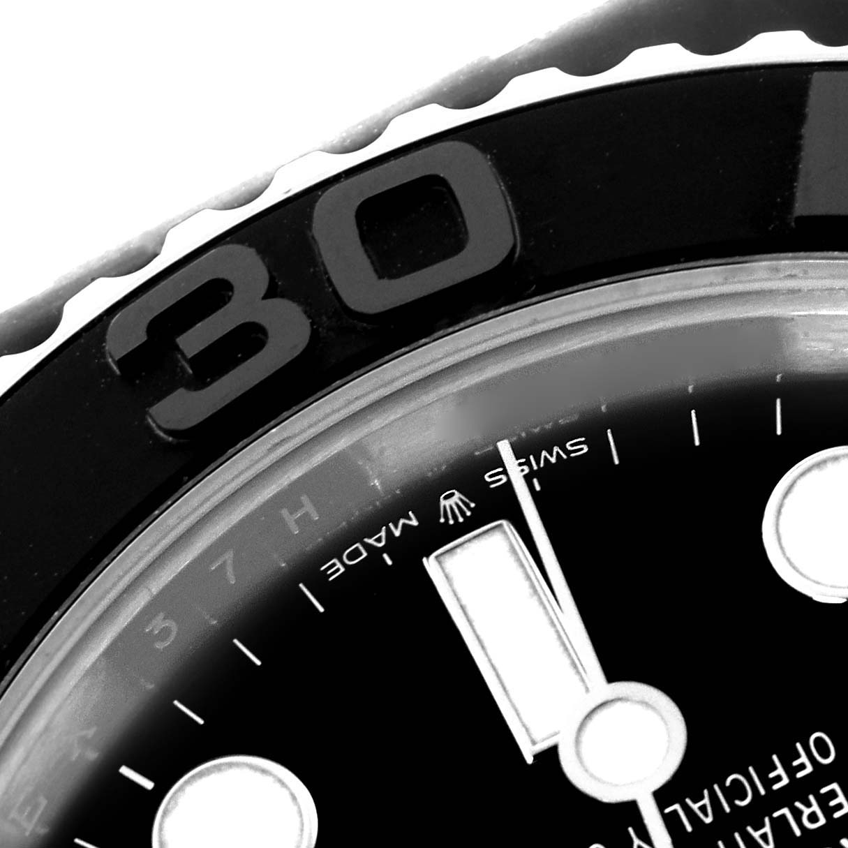 The image shows a close-up of the bezel and partial dial of a Rolex Yacht-Master 226659 Men's White Gold Black Dial 226659 Men's White Gold Black Dial, highlighting "30" on the bezel.