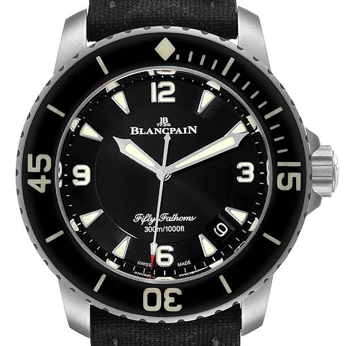 Photo of Blancpain Fifty Fathoms Titanium Black Dial Mens Watch 5015 Box Card