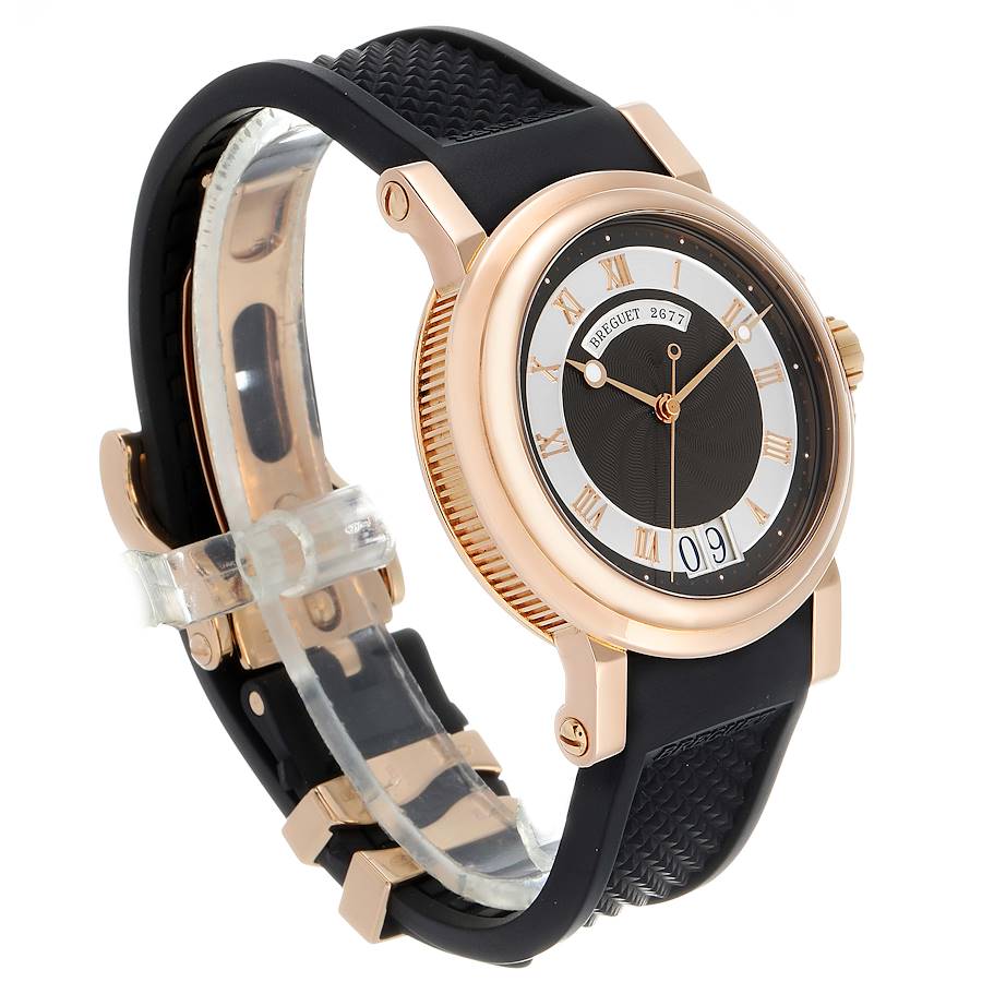 Breguet Marine Big Date Rose Gold Ruber Strap Mens Watch 5817 Box