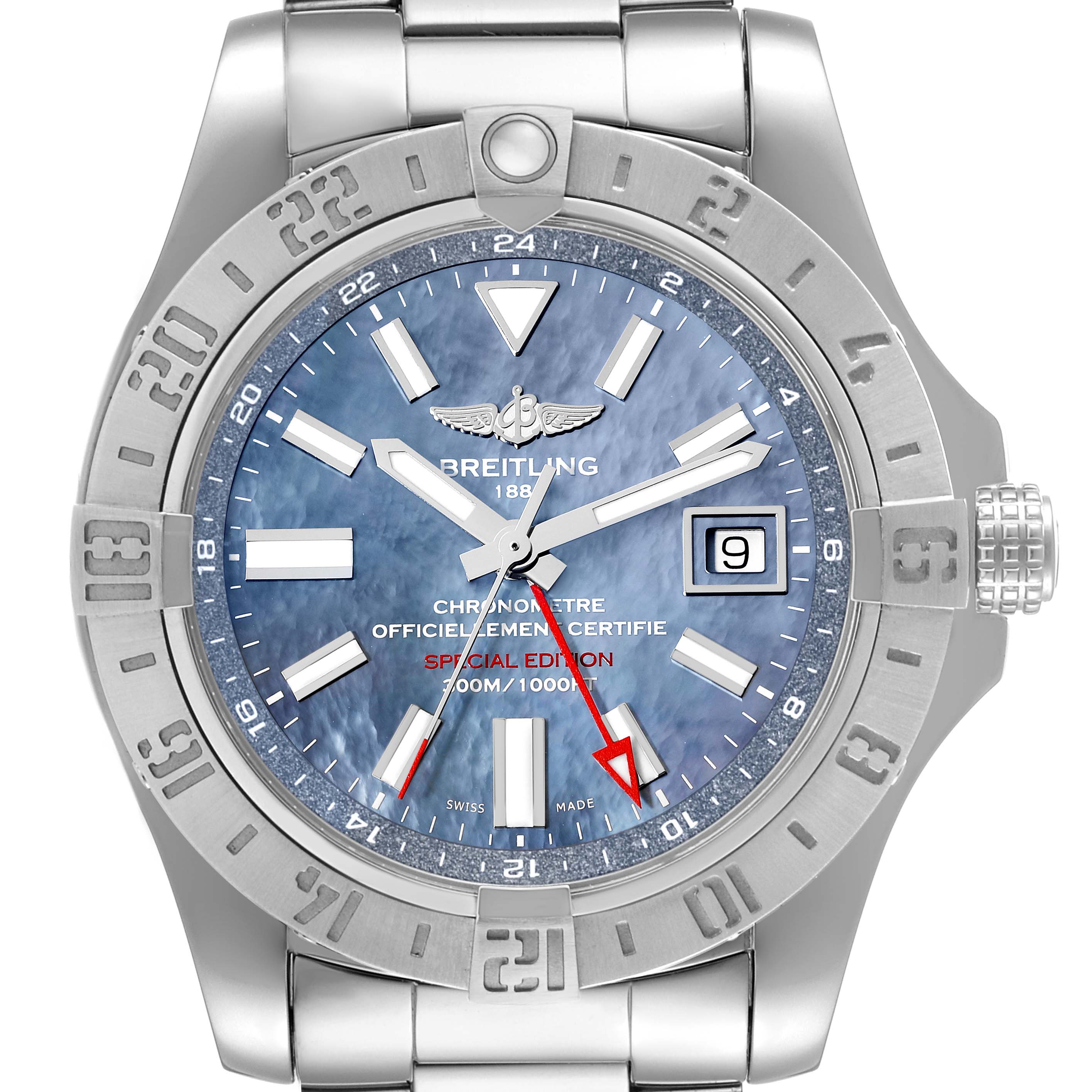 Breitling Avenger II GMT Blue Mother of Pearl Dial Mens Watch A32390 ...