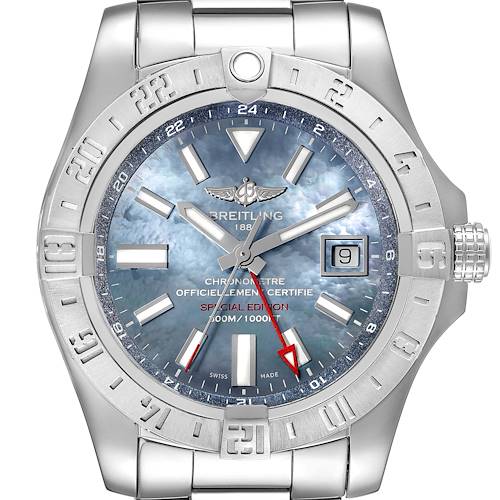 Photo of Breitling Avenger II GMT Blue Mother of Pearl Dial Mens Watch A32390 Papers