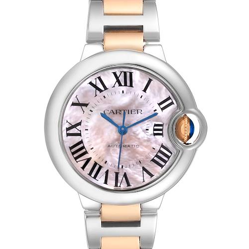 Photo of Cartier Ballon Bleu 33 Steel Rose Gold Pink MOP Ladies Watch W6920070 Card