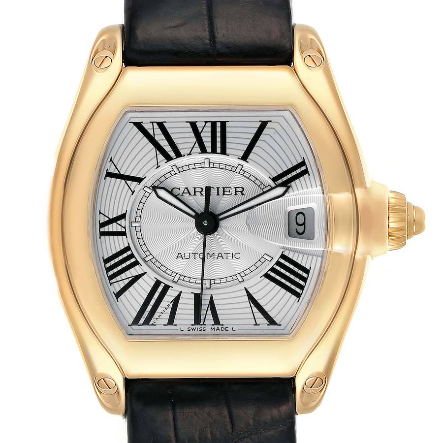 Cartier Roadster Yellow Gold Silver Dial Large Mens Watch W62005V2 SwissWatchExpo
