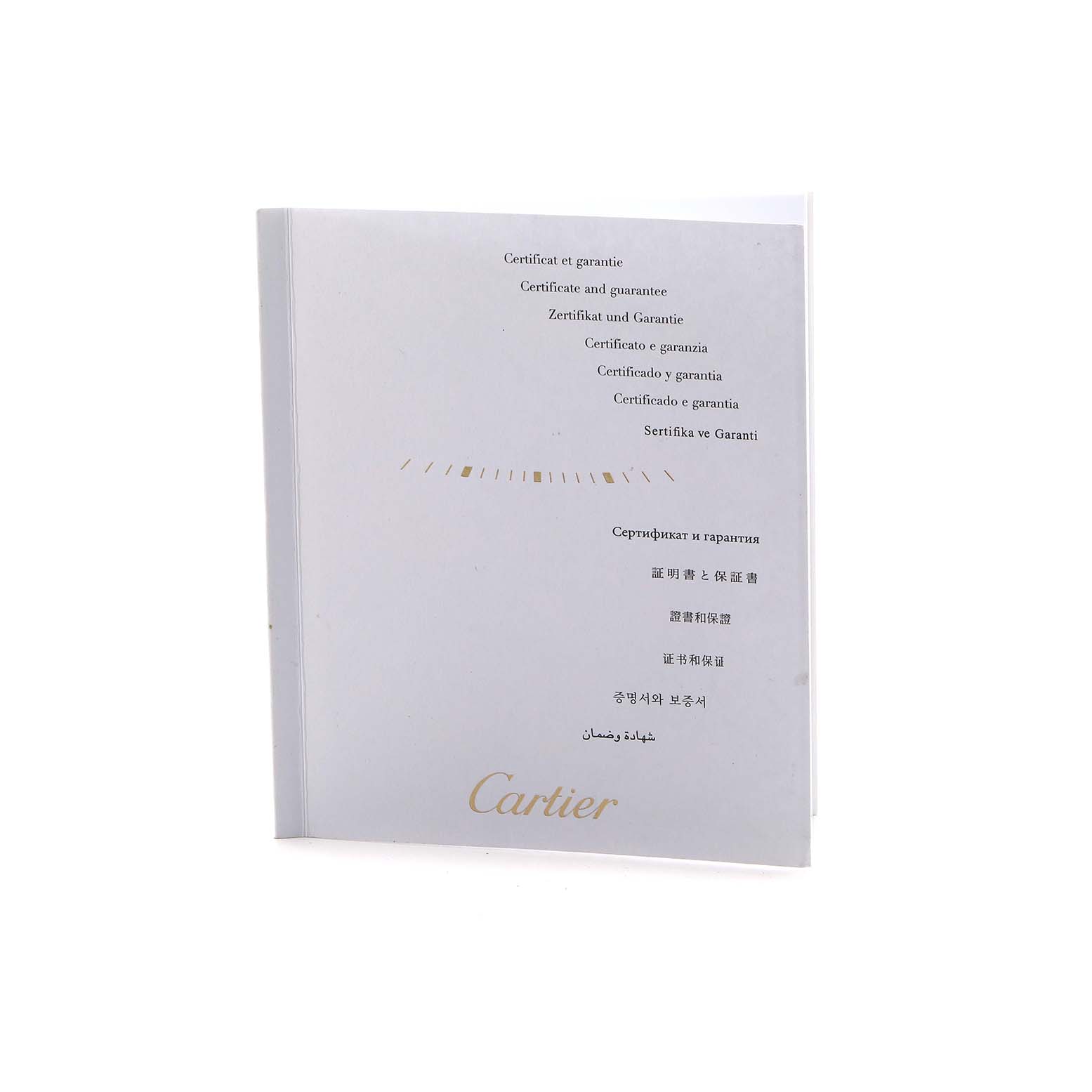 The image shows the guarantee booklet for the Cartier Tank Anglaise WJTA0007 Women's Rose Gold Silver Dial model.
