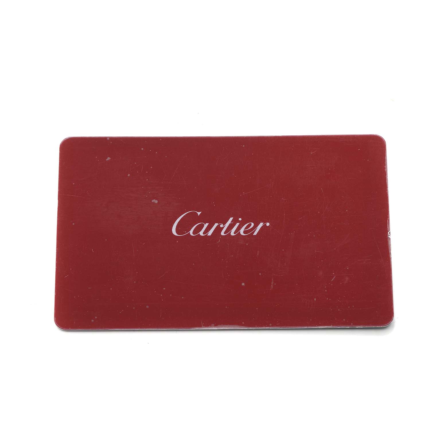 The image shows a red rectangular box with the Cartier logo, possibly a packaging accessory for the Cartier Tank Louis WGTA0010 Women's Rose Gold Silver Dial model watch.