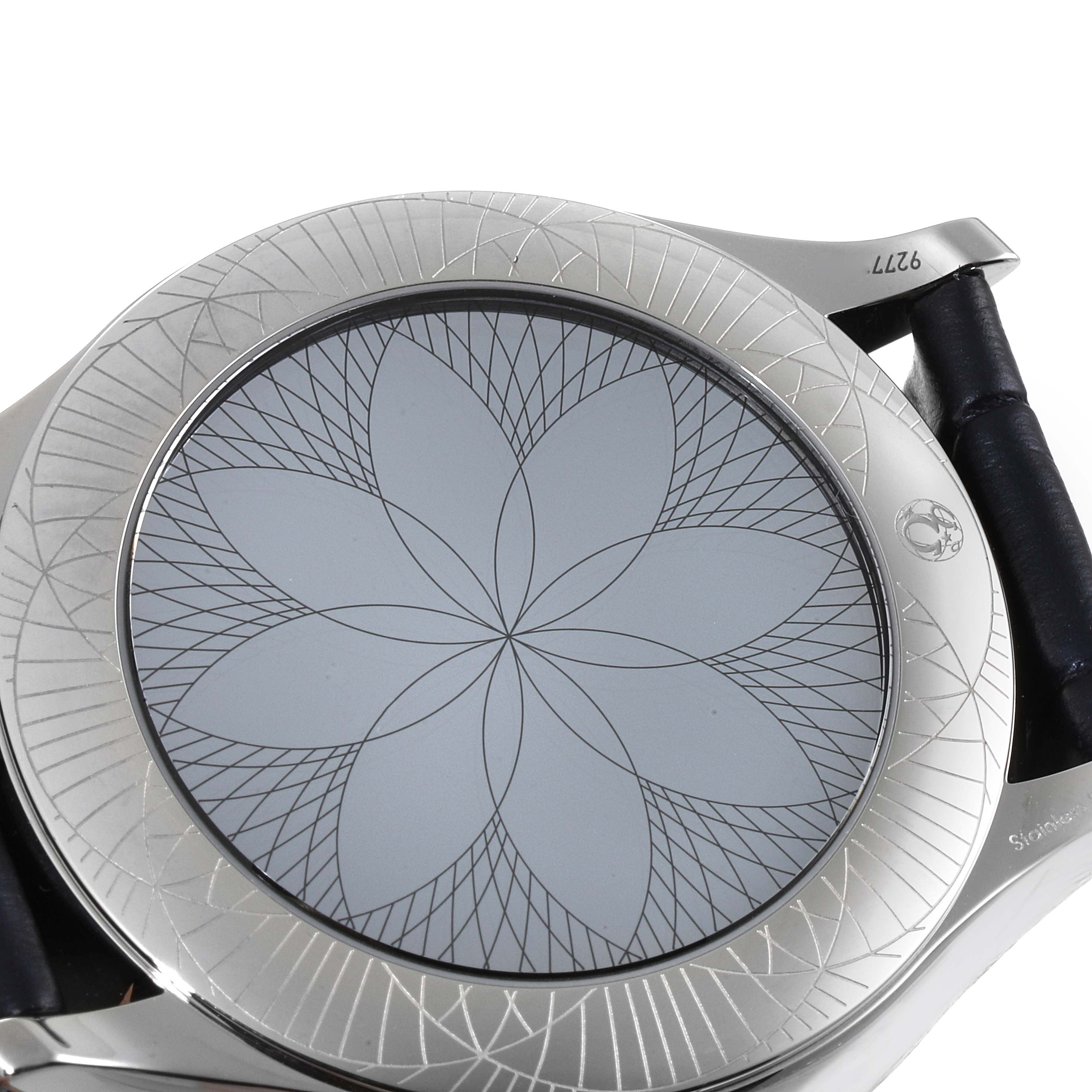 This image shows a close-up of the dial and bezel of the De Ville Tresor Steel Diamond Ladies Watch 428.18.39.60.04.001 by Omega 428.18.39.60.04.001 Women's Stainless Steel White Dial 428.18.39.60.04.001 Women's Stainless Steel White Dial.