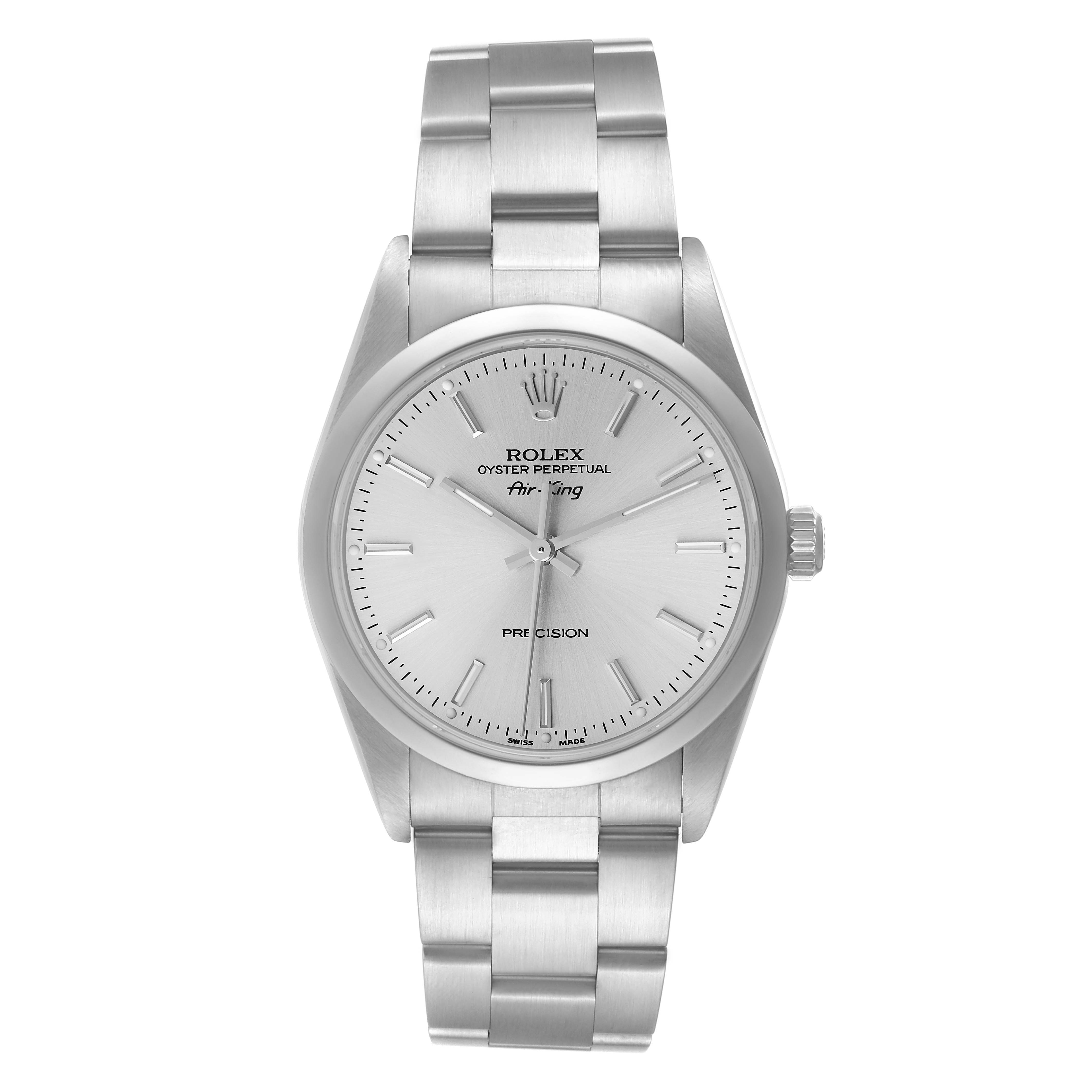 The image shows a straight-on view of the Rolex Air-King 47397 Men's Stainless Steel Silver Dial 47397 Men's Stainless Steel Silver Dial, displaying the dial, bezel, and bracelet.