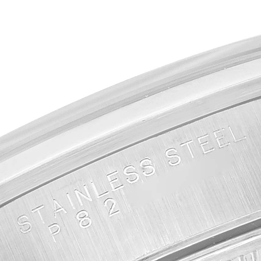 This is a close-up image of the stainless steel case back of a Rolex Air-King 47397 Men's Stainless Steel Silver Dial 47397 Men's Stainless Steel Silver Dial watch.