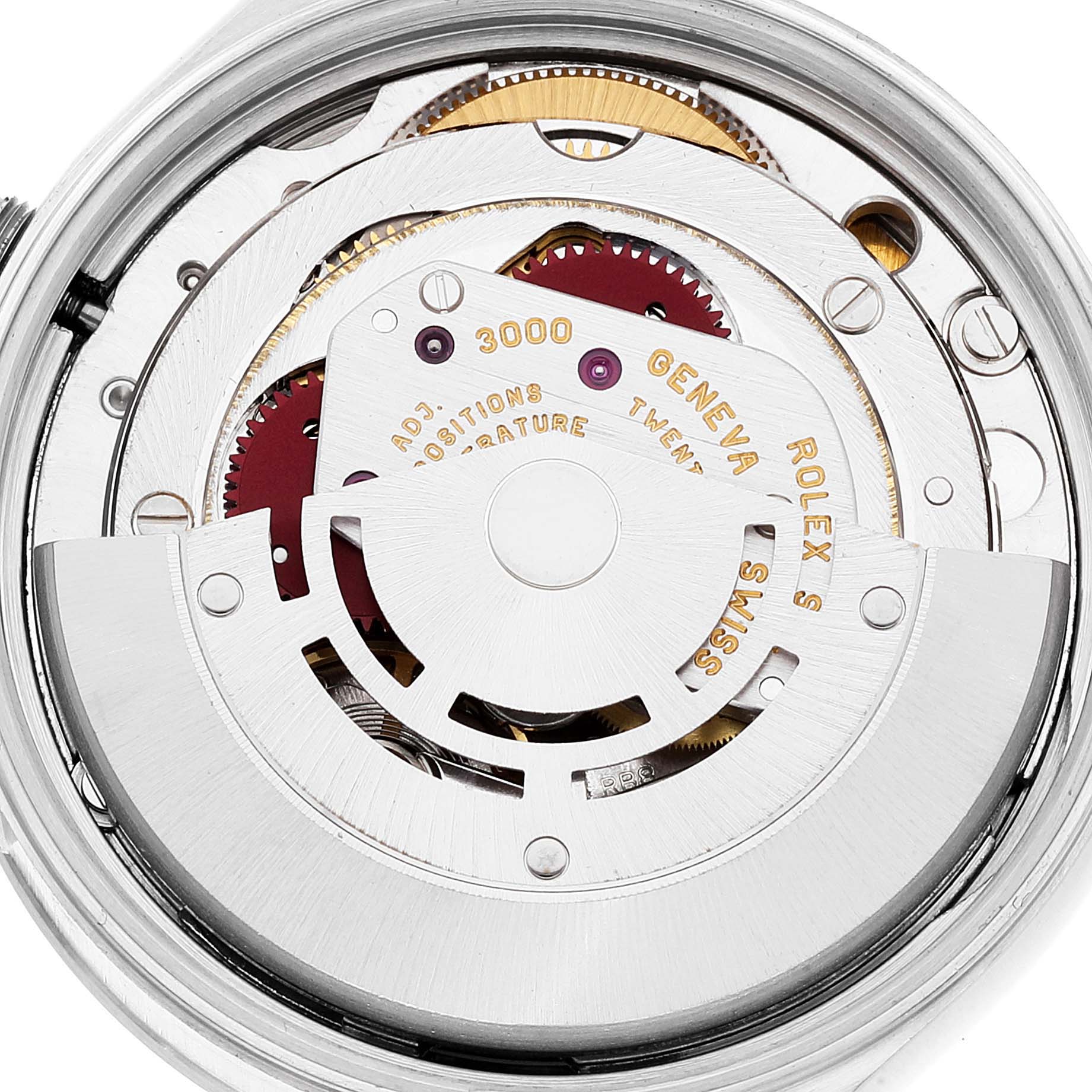 The image shows the internal movement mechanism of a Rolex Air-King 14000 Men's Stainless Steel White Dial 14000 Men's Stainless Steel White Dial watch, viewed from the back.