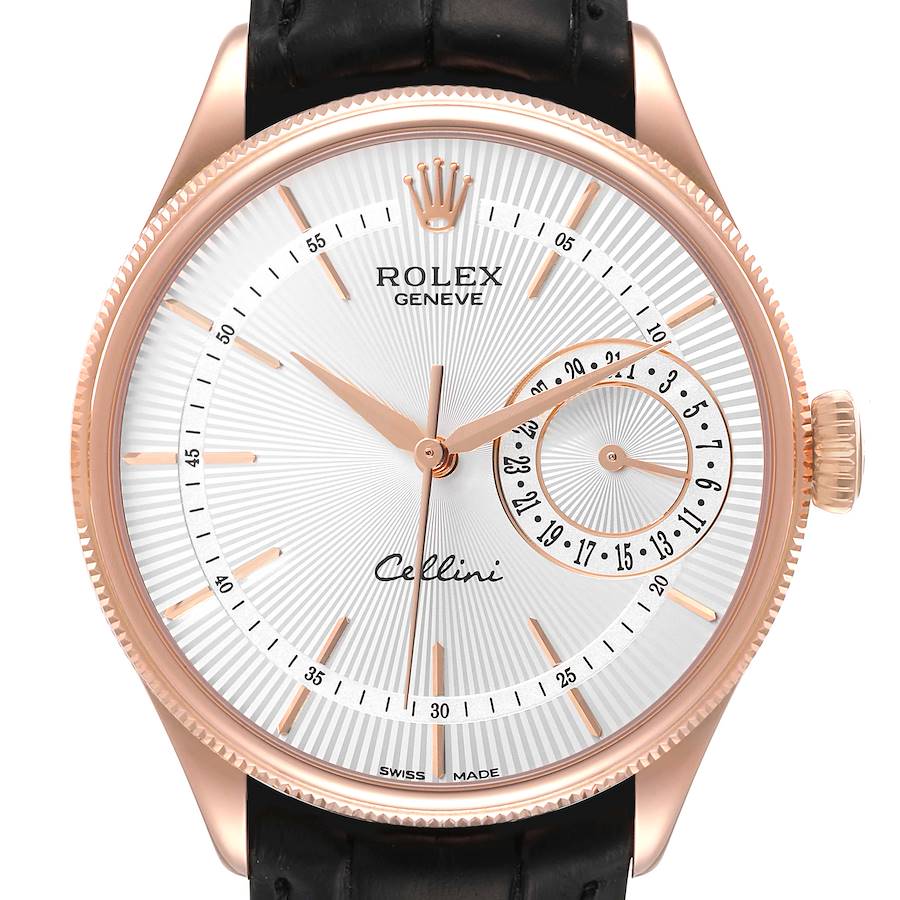 Rolex Cellini Date 18K Everose Gold Silver Dial Mens Watch 50515 SwissWatchExpo