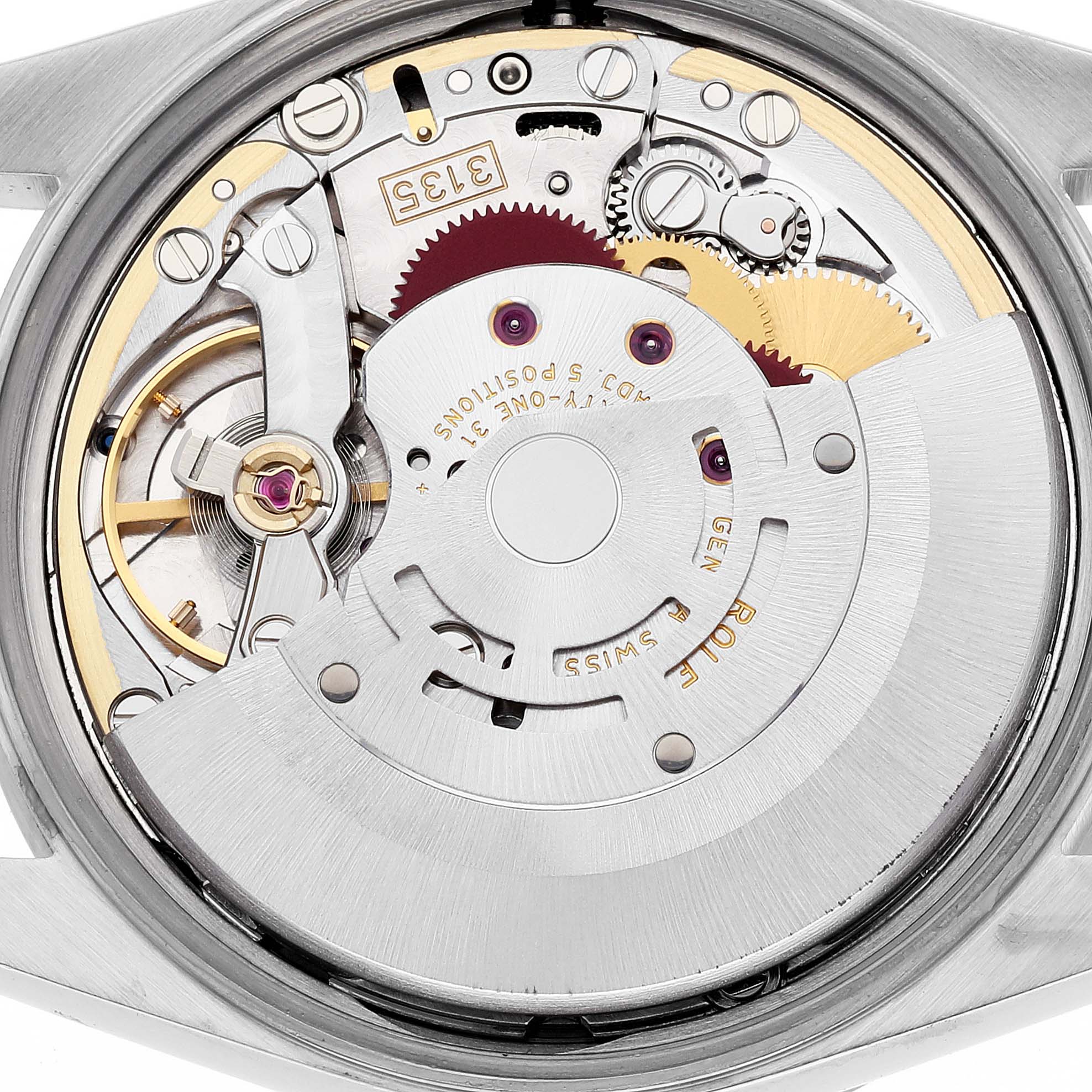 This image shows the internal mechanical movement of a Rolex Date 15210 Men's Stainless Steel Black Dial 15210 Men's Stainless Steel Black Dial model watch, viewed from the back.