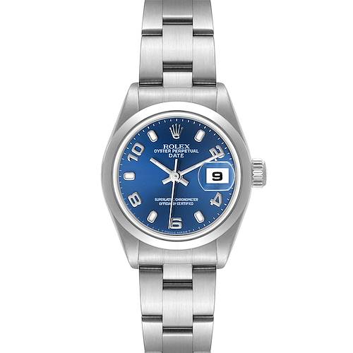 Photo of Rolex Date Blue Dial Oyster Bracelet Steel Ladies Watch 69160 Box Papers