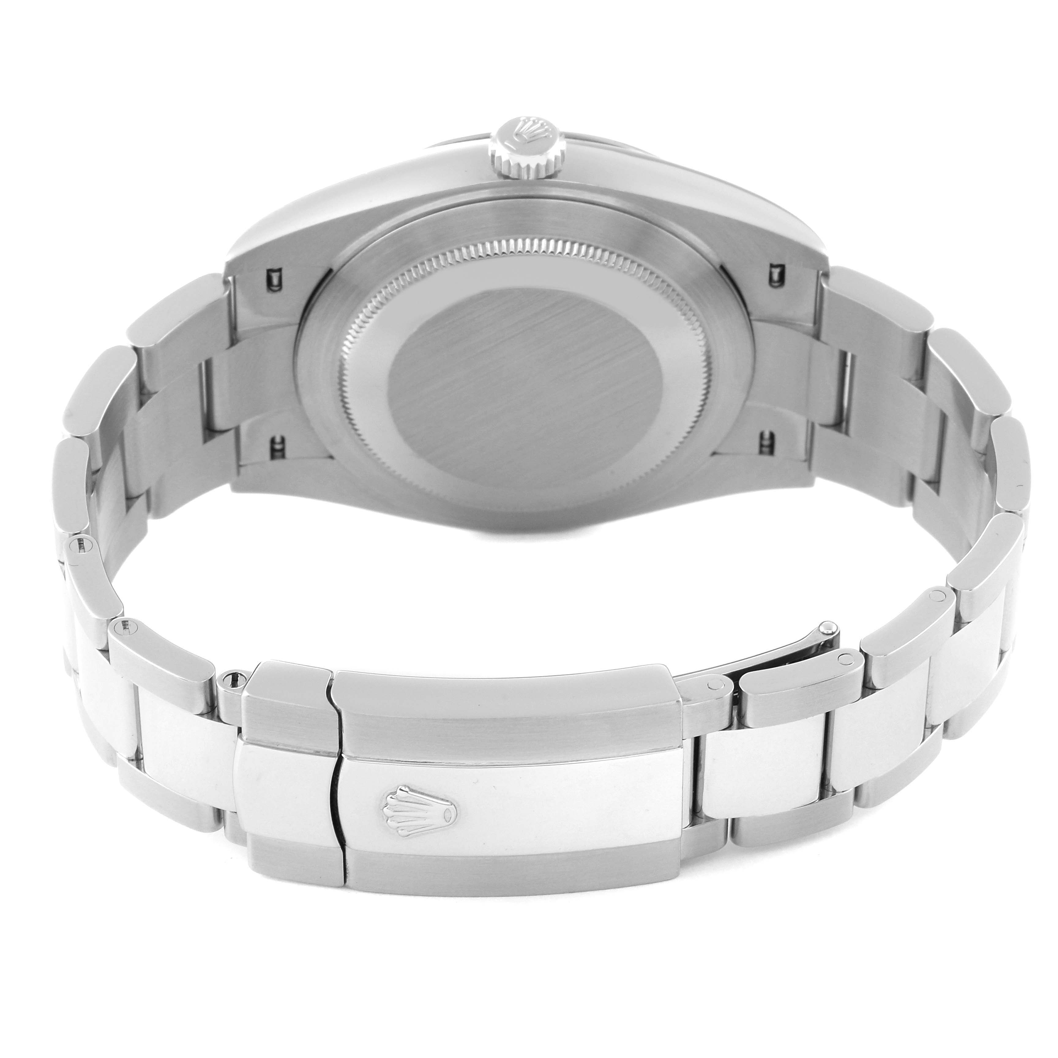 This image shows the back case and bracelet clasp of the Rolex Datejust 41 126334 Men
s Stainless Steel Blue Dial 126334 Men
s Stainless Steel Blue Dial watch from a rear angle.