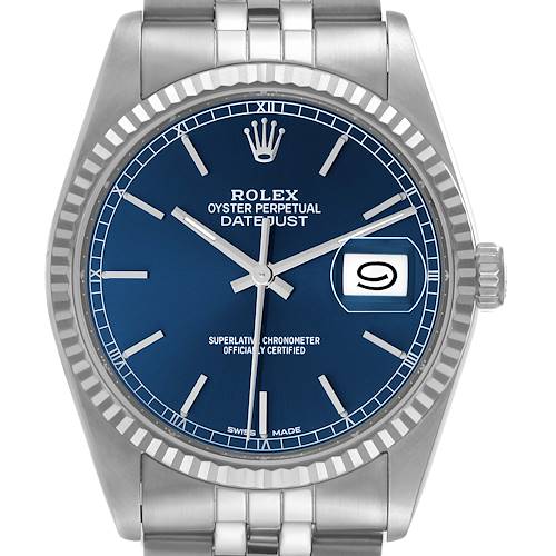 Photo of Rolex Datejust Blue Dial Steel White Gold Watch 16234 Box Service Card